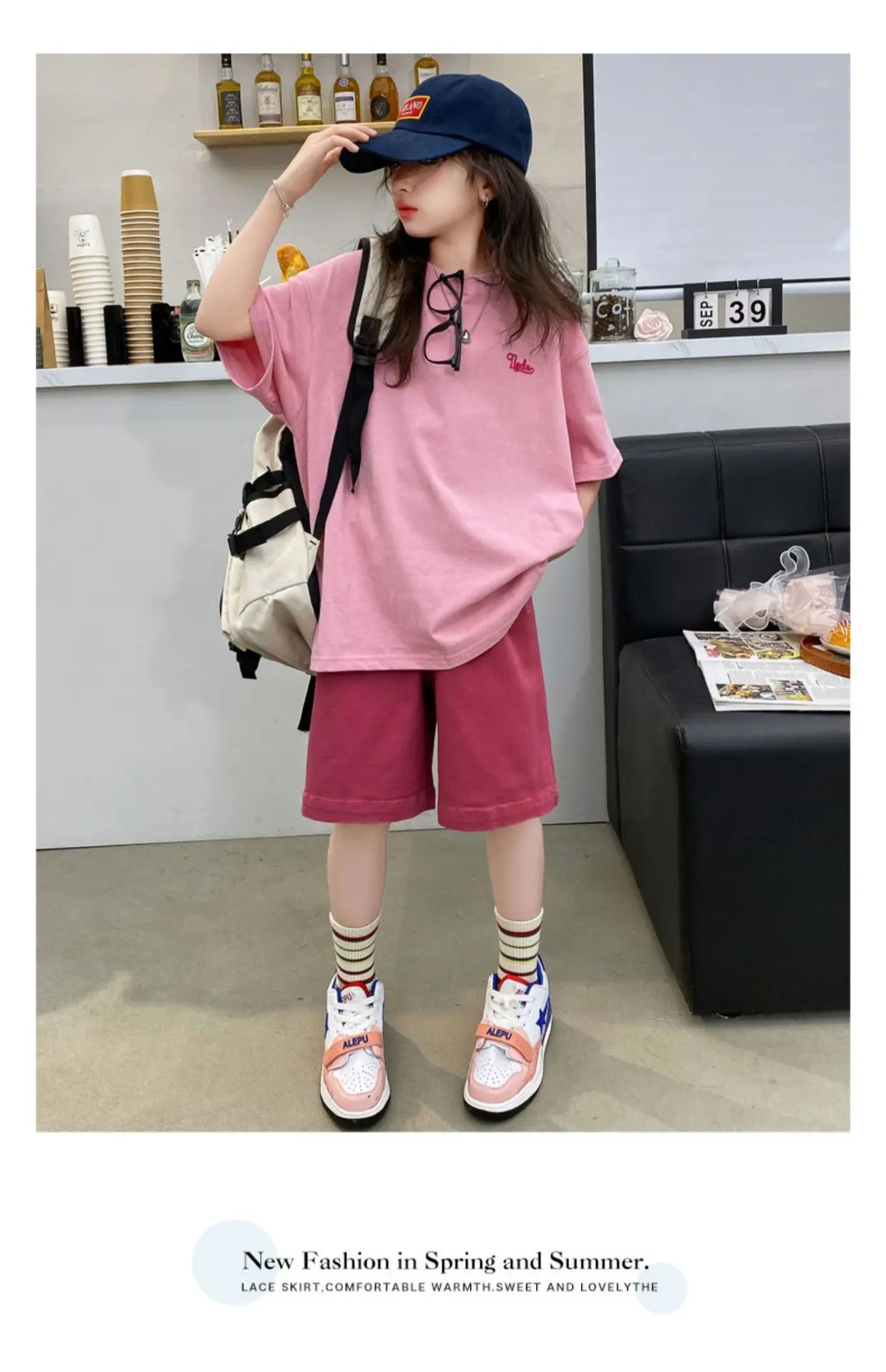 Summer Girls Cotton Alphabet Prints T-Shirt Tops+Plain Shorts Pant Workout Sets School Kids 2PCS Tracksuit Child Outfits 5-16 Yr