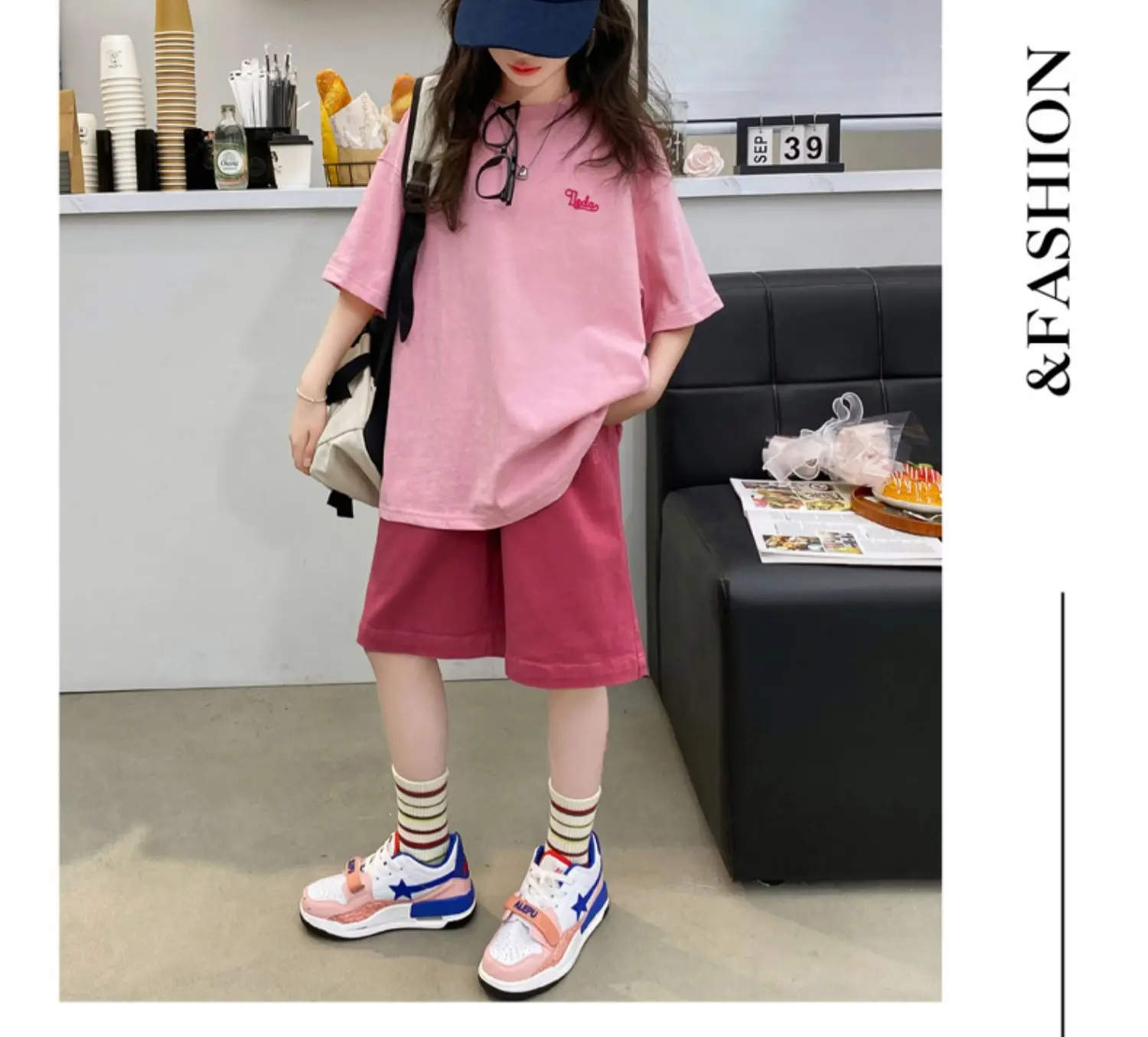 Summer Girls Cotton Alphabet Prints T-Shirt Tops+Plain Shorts Pant Workout Sets School Kids 2PCS Tracksuit Child Outfits 5-16 Yr