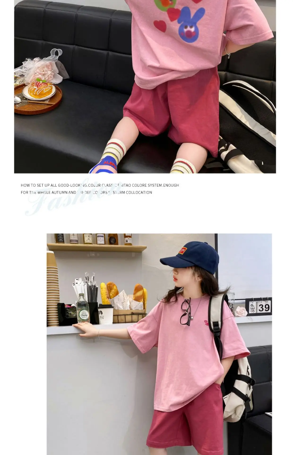 Summer Girls Cotton Alphabet Prints T-Shirt Tops+Plain Shorts Pant Workout Sets School Kids 2PCS Tracksuit Child Outfits 5-16 Yr
