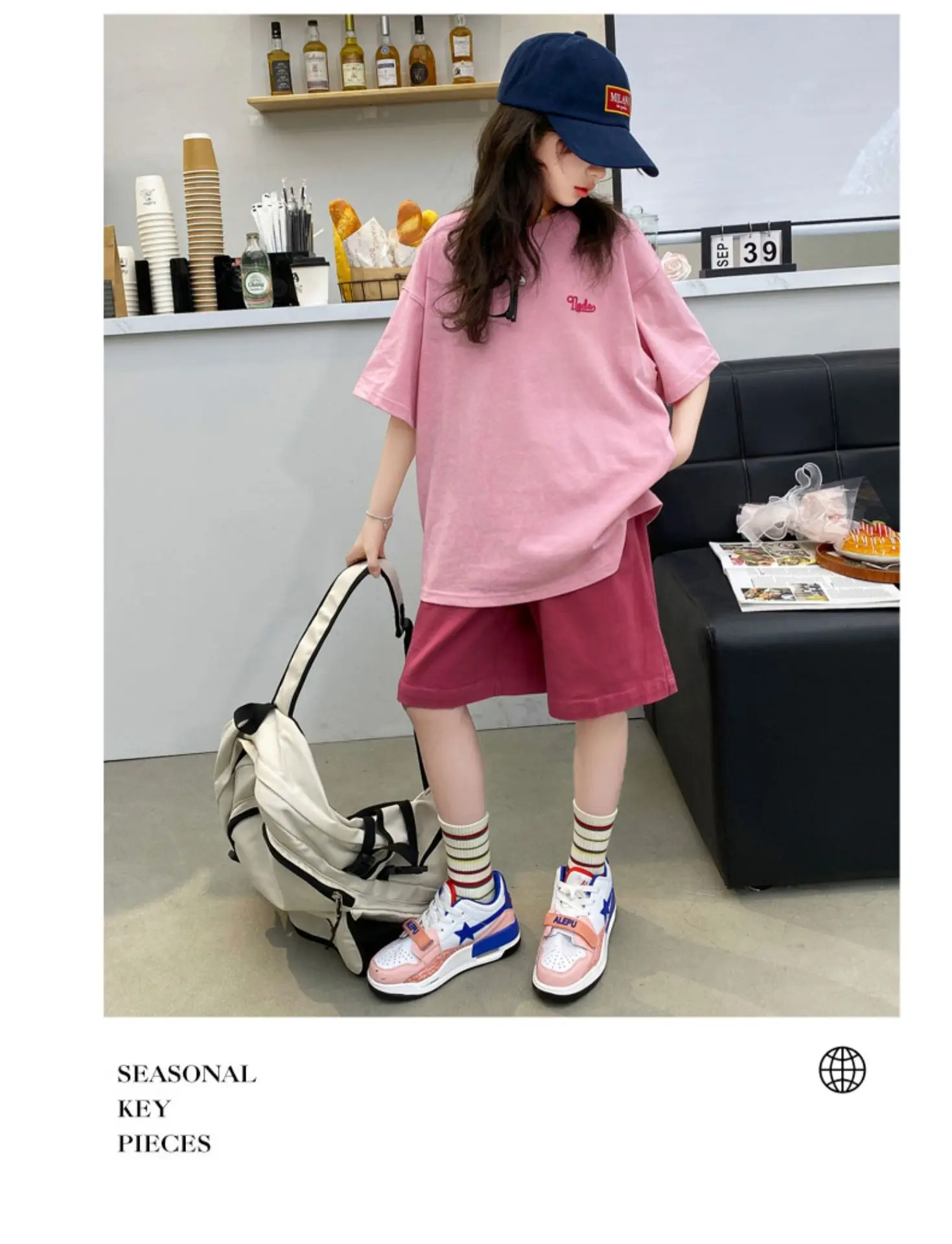 Summer Girls Cotton Alphabet Prints T-Shirt Tops+Plain Shorts Pant Workout Sets School Kids 2PCS Tracksuit Child Outfits 5-16 Yr