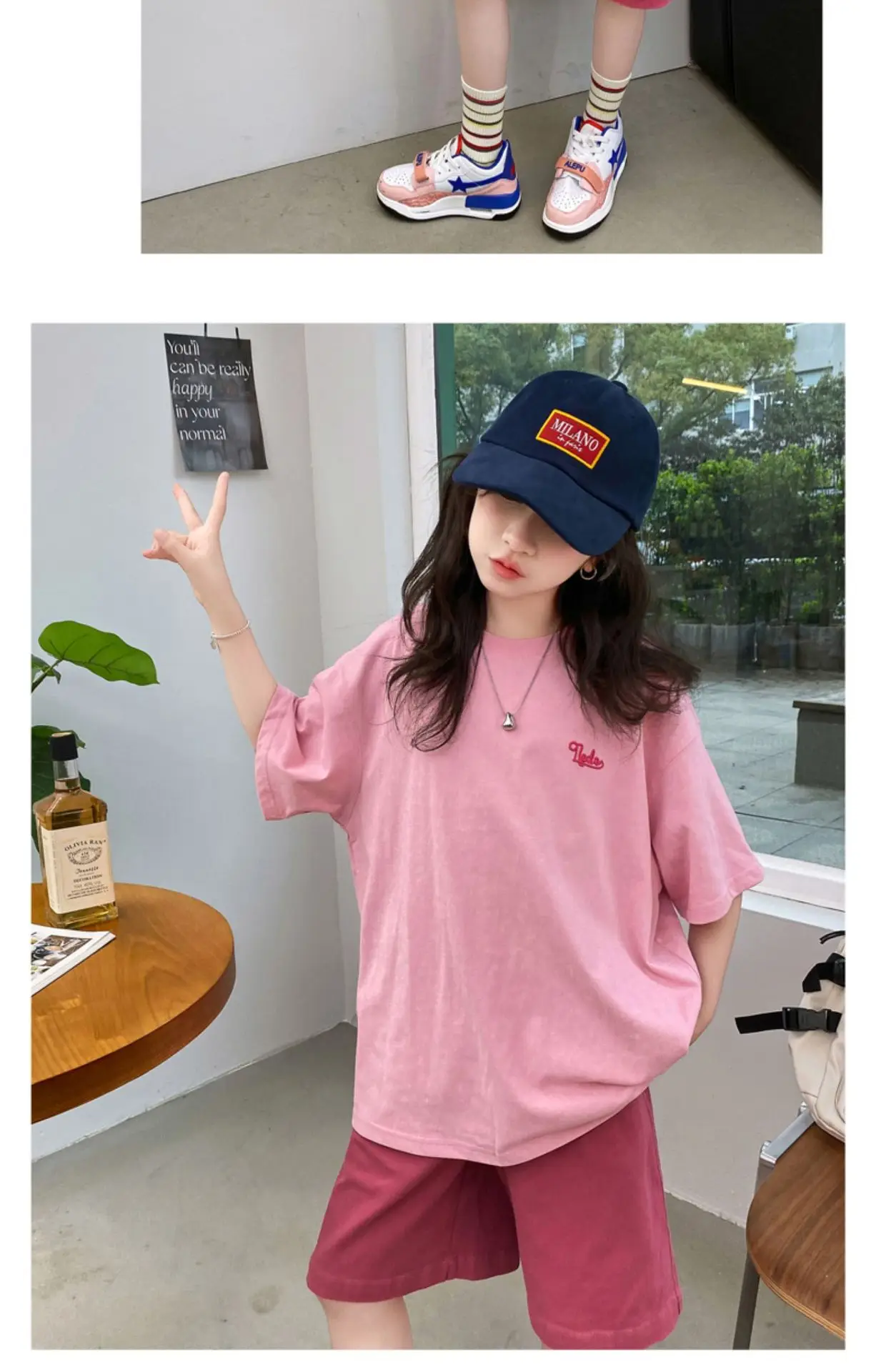 Summer Girls Cotton Alphabet Prints T-Shirt Tops+Plain Shorts Pant Workout Sets School Kids 2PCS Tracksuit Child Outfits 5-16 Yr