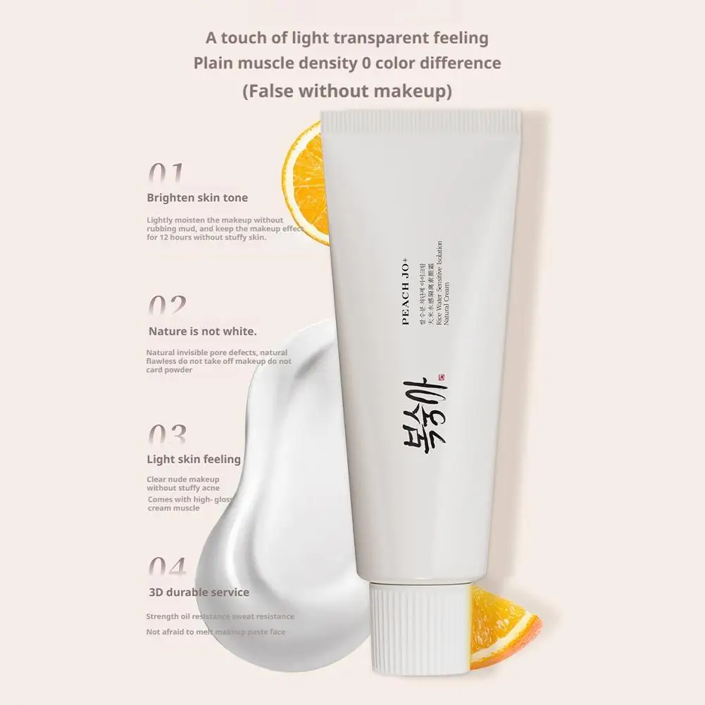 Korean Rice Extract Sunscreen Cream SPF50+ – Hydrating Moisturizing Tone-Up Primer, Lightweight Concealer, Even Skin Tone