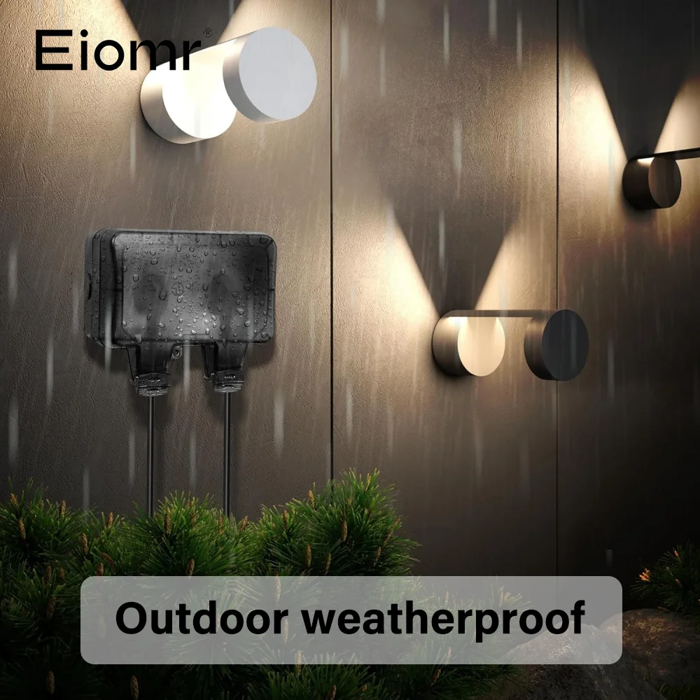 EIOMR 16A 220V IP66 Waterproof Double Socket,Black Outdoor Power Outlet with Switch,With Type C Charging Port EU Standard Socket