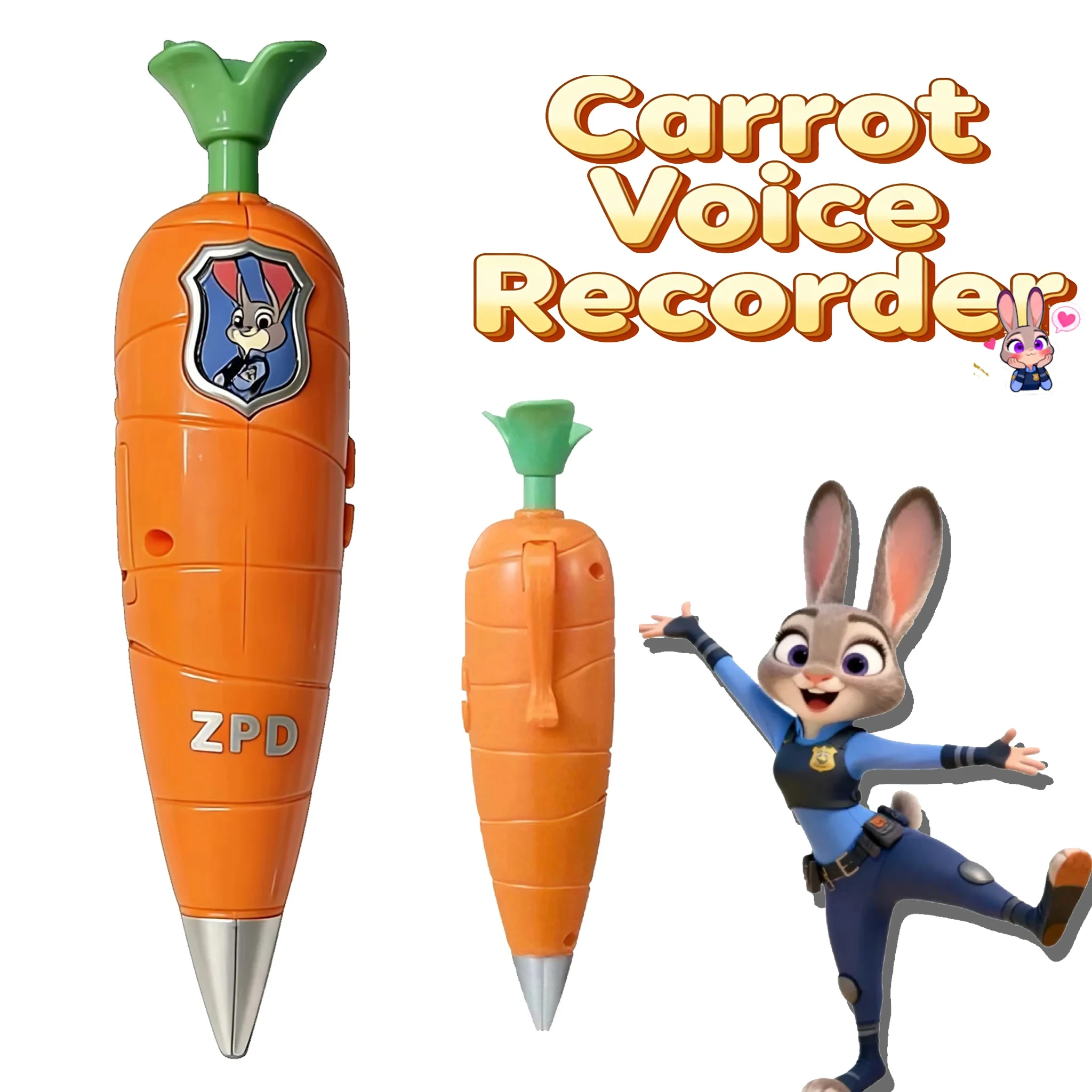 @# NEW Disney Zootopia 2 Carrot Recorder Pen | Judy & Nick Style for Kids | 60s Mini Recorder | 2-in-1 Gel Pen Stationery-----