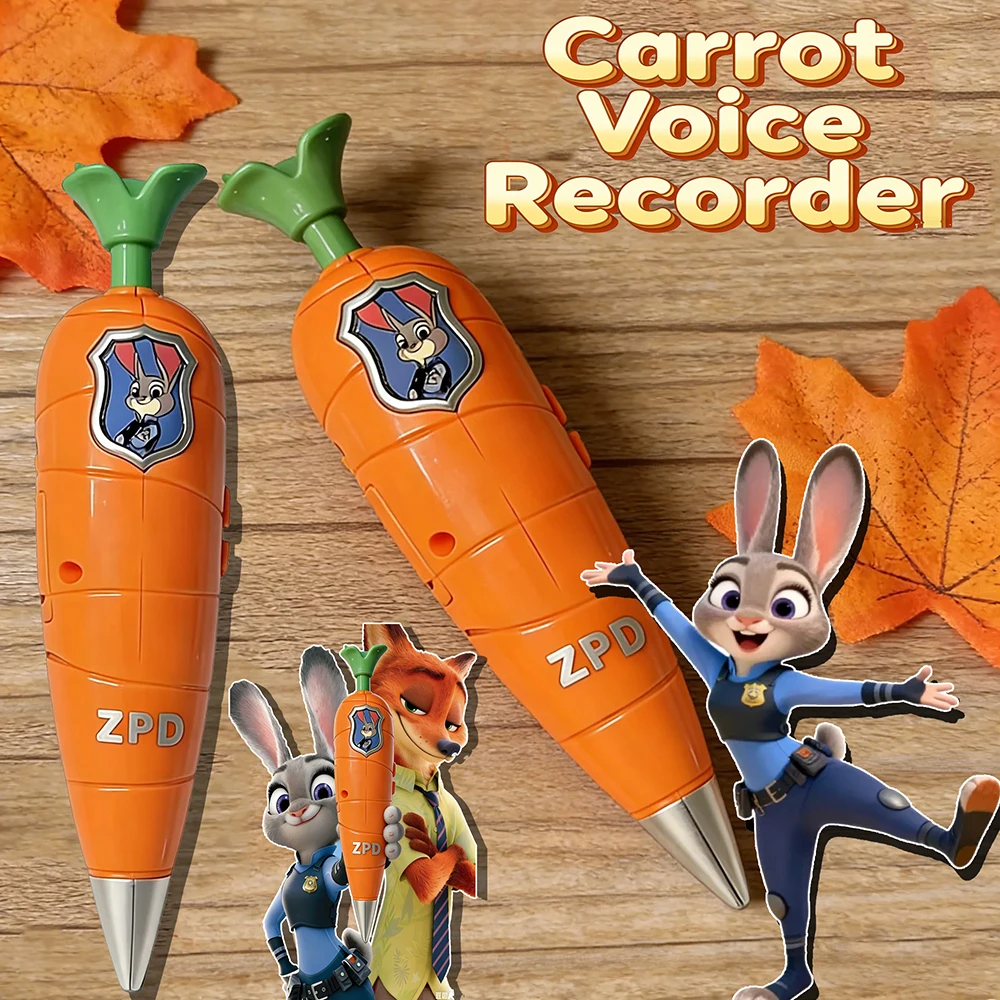 @# NEW Disney Zootopia 2 Carrot Recorder Pen | Judy & Nick Style for Kids | 60s Mini Recorder | 2-in-1 Gel Pen Stationery-----