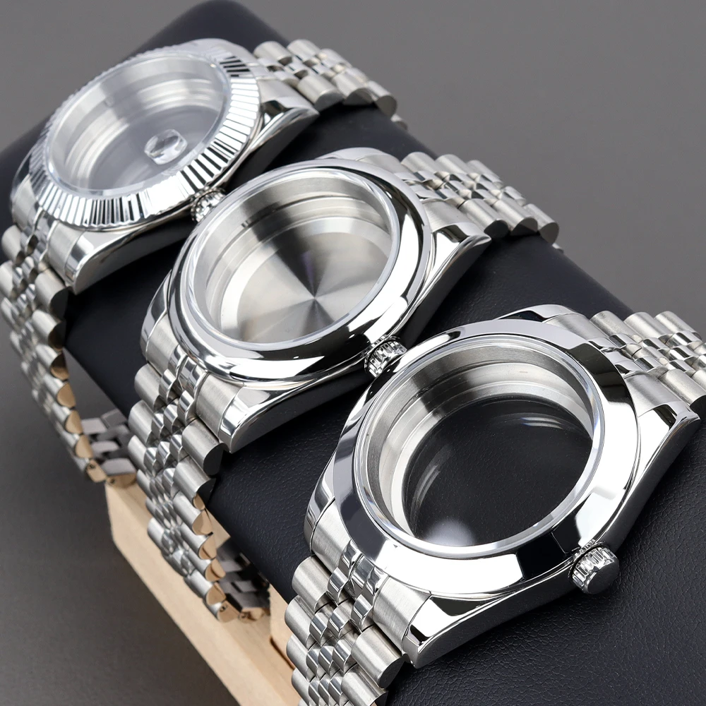 36mm/39mm Watch Case Glide Lock Bracelet Sapphire Crystal Glass For DJ SK NH35 NH36 NH34NH70 Miyota8215 Movement Air King Oyster