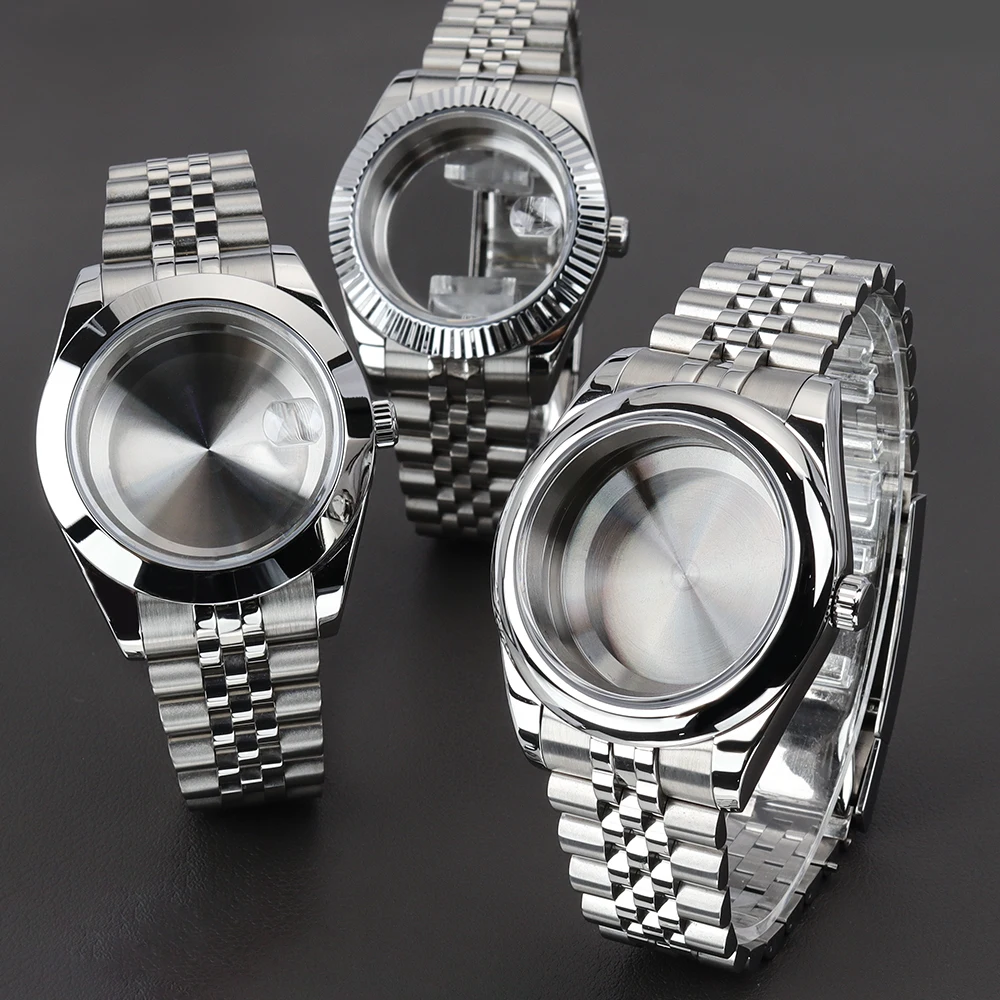 36mm/39mm Watch Case Glide Lock Bracelet Sapphire Crystal Glass For DJ SK NH35 NH36 NH34NH70 Miyota8215 Movement Air King Oyster