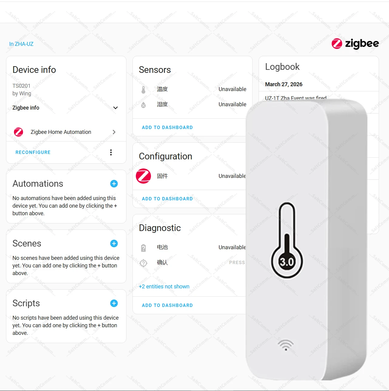 Zigbee 3.0 Smart Temperature & Humidity Sensor Indoor Thermometer Hygrometer Monitor Works with Home Assistant Z2MQTT Yandex ZHA