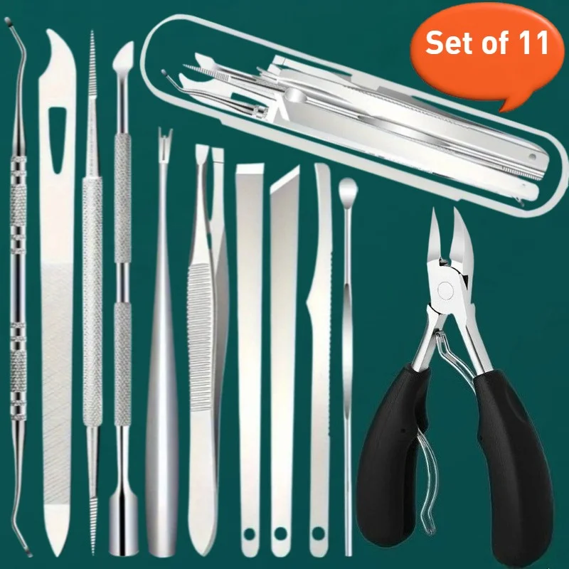1/10/11pcs Stainless Steel In-Growth Toenail and Cuticle Removal Kit - Odorless Pedicure and Manicure Suitable for Nail Polish