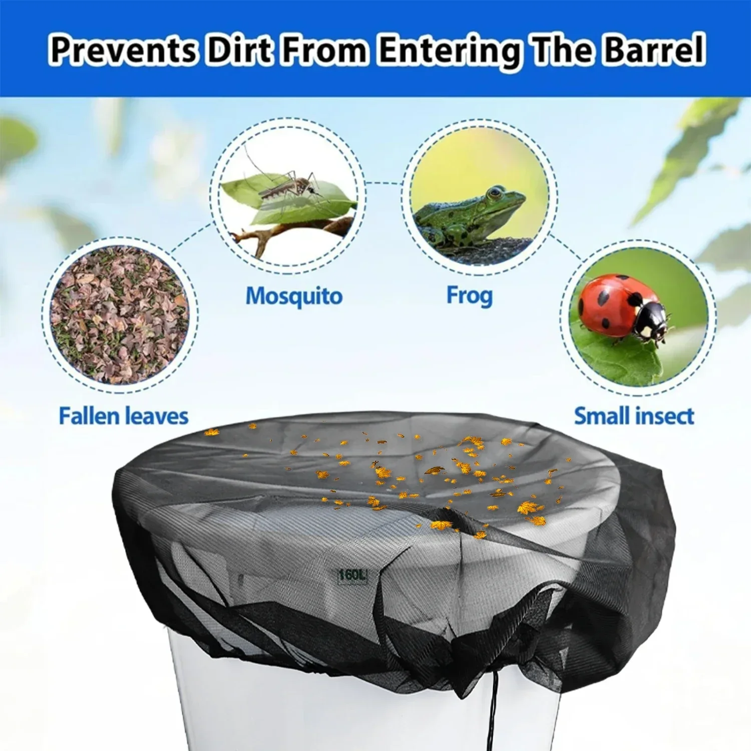 Rain Barrel Netting Screen Rainwater Tank Lid Net Water Collector Mesh Cover Garden Water Bucket Covers Insect Filter Protector