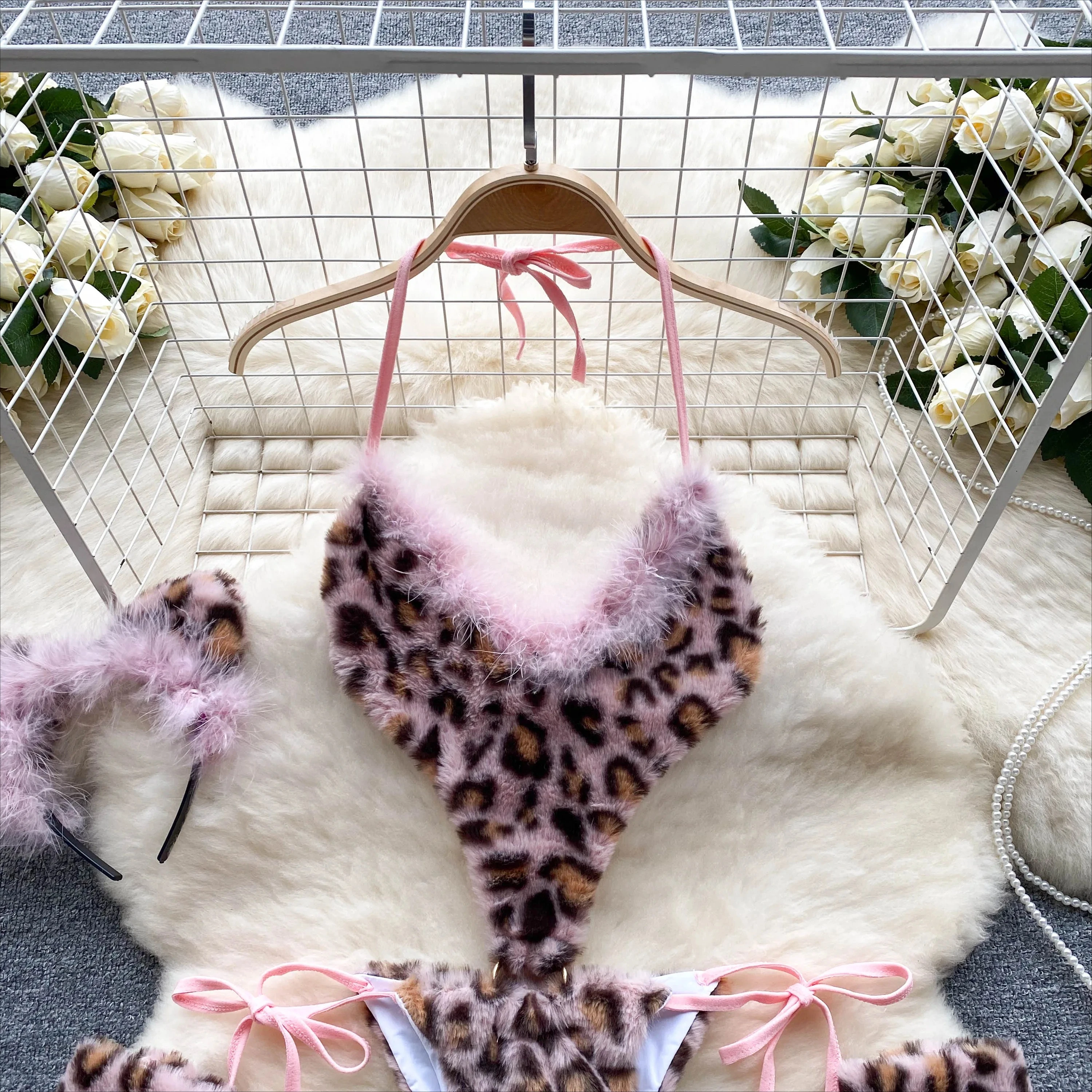 Women Leopard Print Velour Bodysuits Fashion One Piece Combination Halter Vintage Bodycon Sexy Onesie Lingerie Comfortable New