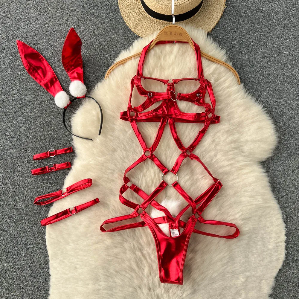 Women Leopard Print Velour Bodysuits Fashion One Piece Combination Halter Vintage Bodycon Sexy Onesie Lingerie Comfortable New
