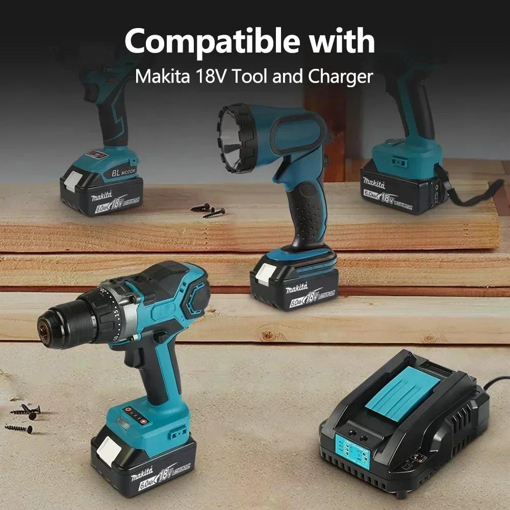 100% Original 18V 6Ah Makita Battery, Used for High-Capacity Rechargeable Power Tools, Backup Lithium-Ion Battery + Charger