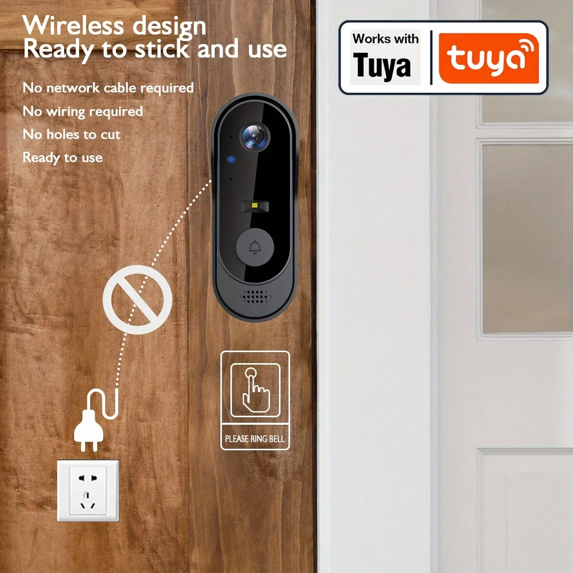 Tuya WiFi Home Smart Video Doorbell Outdoor Bidirectional HD Door Eye Camera 1080P Support SD Card Cloud Storage Waterproof