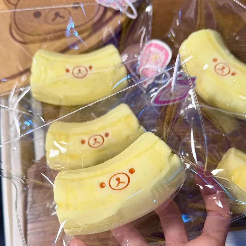 handmade Squishy with BUTTER texture - Banana bear Shaped Decor to Relieve Stress - Food grade silicone Safety Material 2026 S