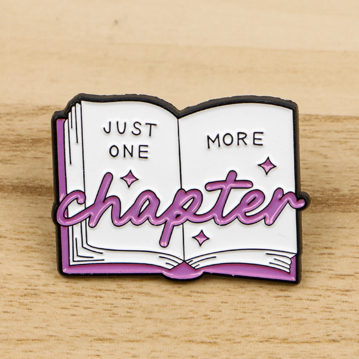Book Lover Enamel Pin Cute Reading Themed Brooch "Just One More Chapter" Lapel Pins for Backpacks Bookworm Gift