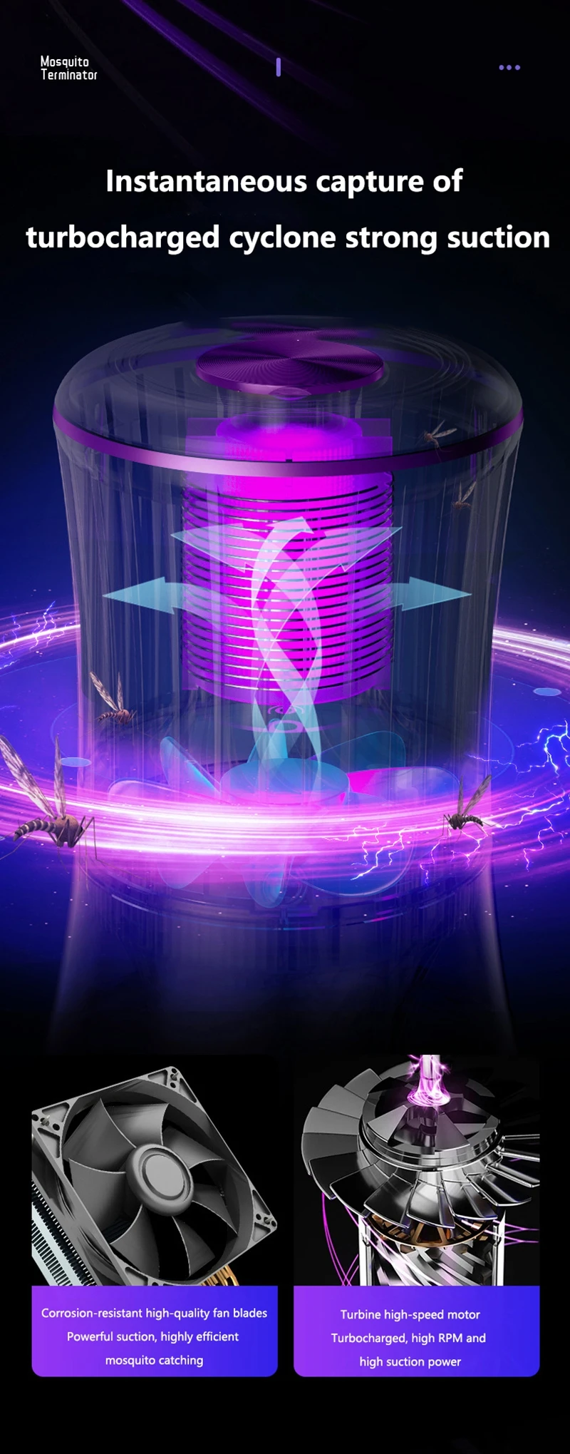 368NM Light Mosquito Killer Lamp Electric Shock Inhalation 2-in-1 Fly Trap Household Use Efficient in Killing Flies Mosquitoes