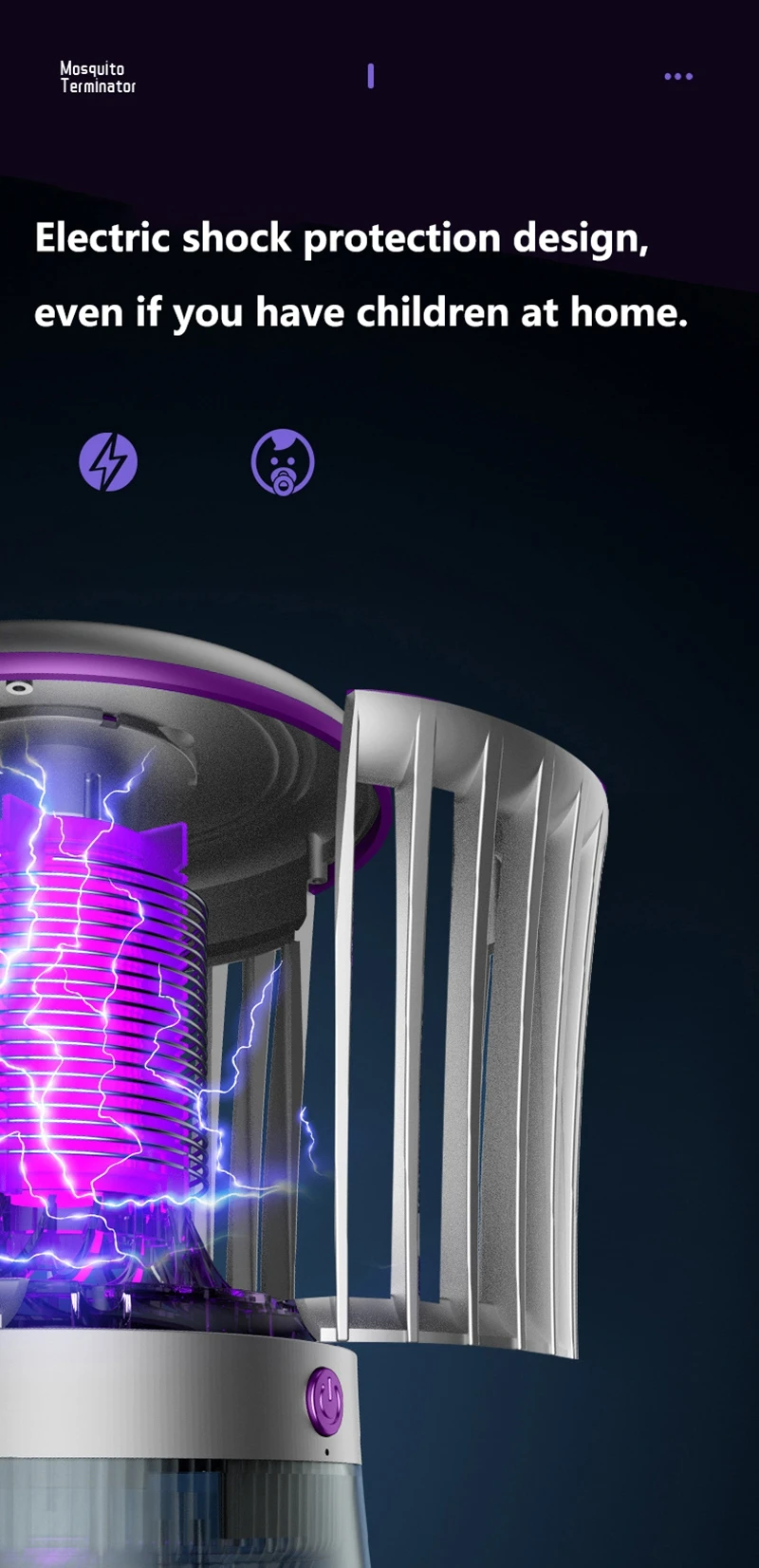 368NM Light Mosquito Killer Lamp Electric Shock Inhalation 2-in-1 Fly Trap Household Use Efficient in Killing Flies Mosquitoes