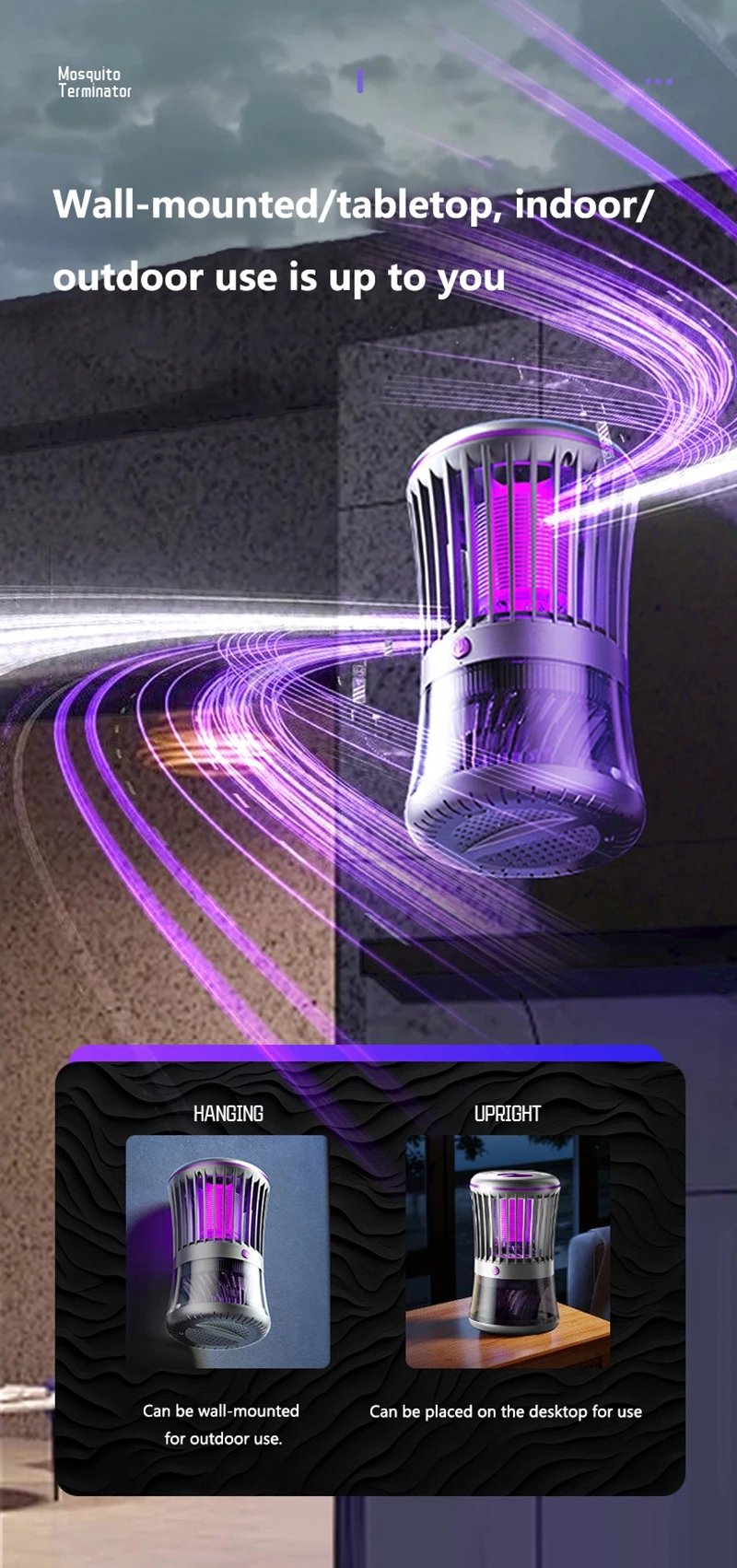 368NM Light Mosquito Killer Lamp Electric Shock Inhalation 2-in-1 Fly Trap Household Use Efficient in Killing Flies Mosquitoes