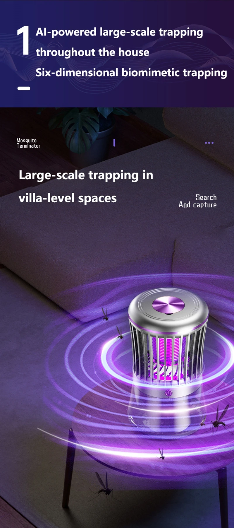 368NM Light Mosquito Killer Lamp Electric Shock Inhalation 2-in-1 Fly Trap Household Use Efficient in Killing Flies Mosquitoes