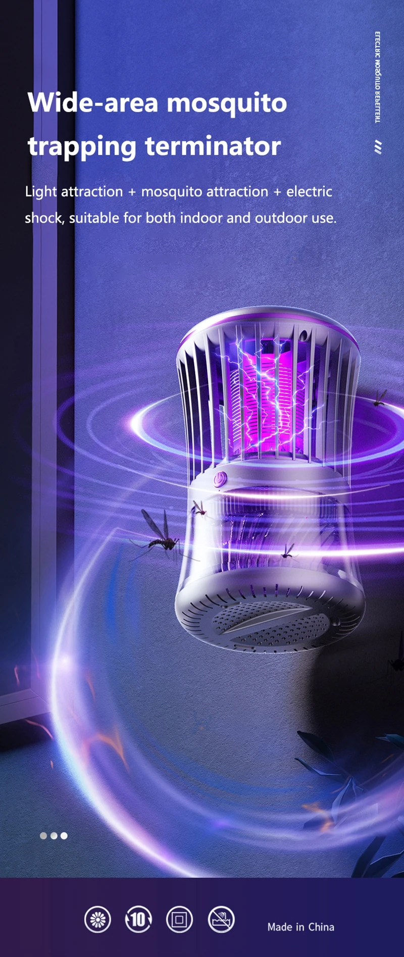 368NM Light Mosquito Killer Lamp Electric Shock Inhalation 2-in-1 Fly Trap Household Use Efficient in Killing Flies Mosquitoes