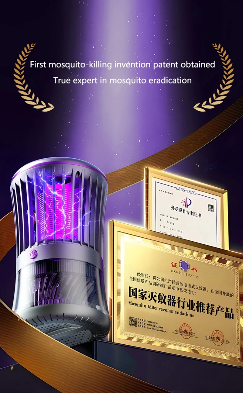 368NM Light Mosquito Killer Lamp Electric Shock Inhalation 2-in-1 Fly Trap Household Use Efficient in Killing Flies Mosquitoes