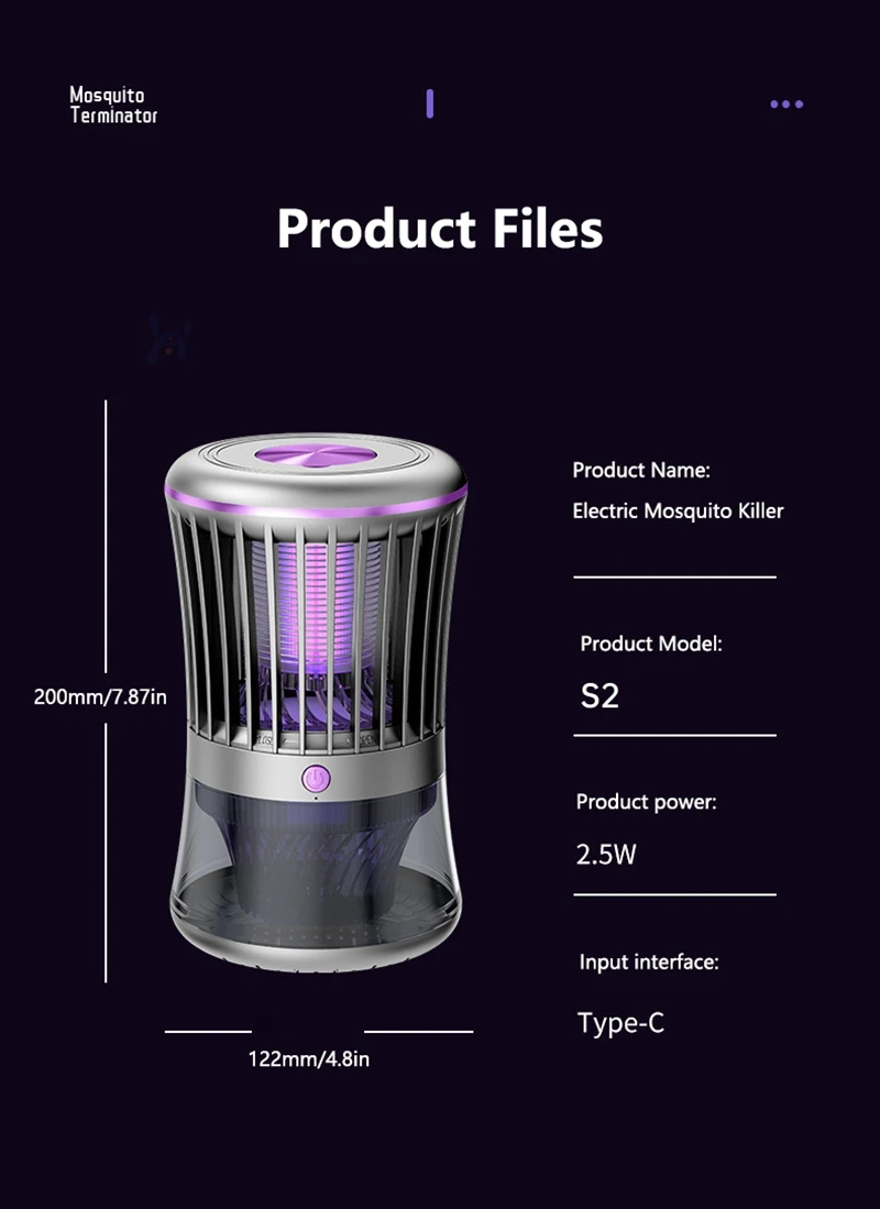 368NM Light Mosquito Killer Lamp Electric Shock Inhalation 2-in-1 Fly Trap Household Use Efficient in Killing Flies Mosquitoes
