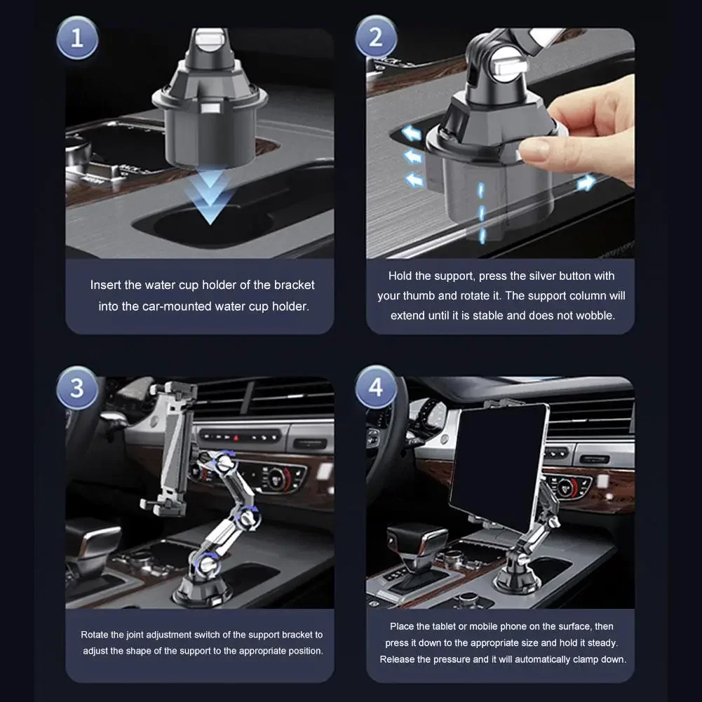 Car Cup Holder Tablet & Phone Mount Universal Stand With Adjustable Long Arm For iPad For Samsung Galaxy Tab For Kindle
