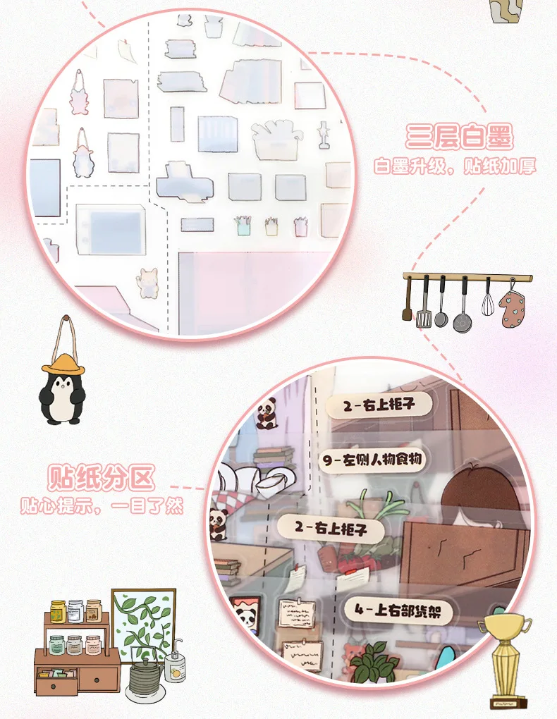 Kawaii Comfortable work 3D Dessert Kitchen Landscape Sticker DIY Pocket Cabin Scene festival gift
