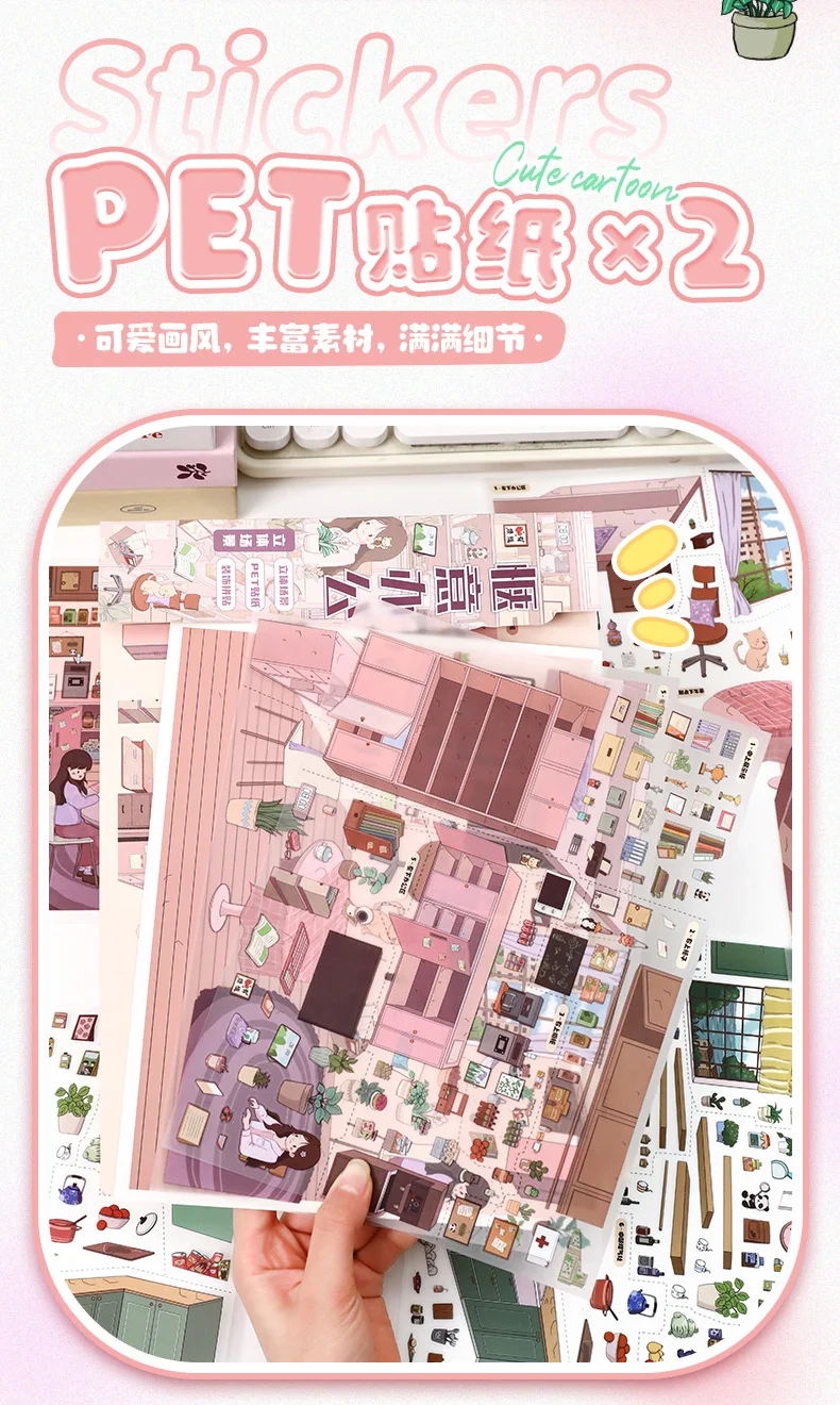 Kawaii Comfortable work 3D Dessert Kitchen Landscape Sticker DIY Pocket Cabin Scene festival gift