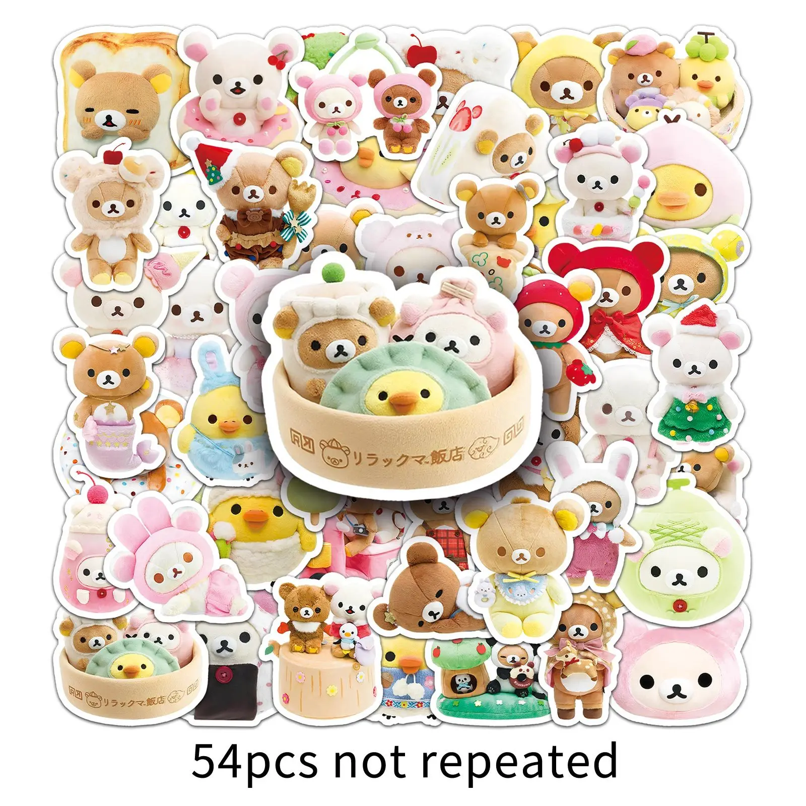 54PCS Rilakkuma Stickers Kiiroitori Graffiti Stickers DIY Diary Phone Case Handmade Scrapbook Aesthetic Stickers
