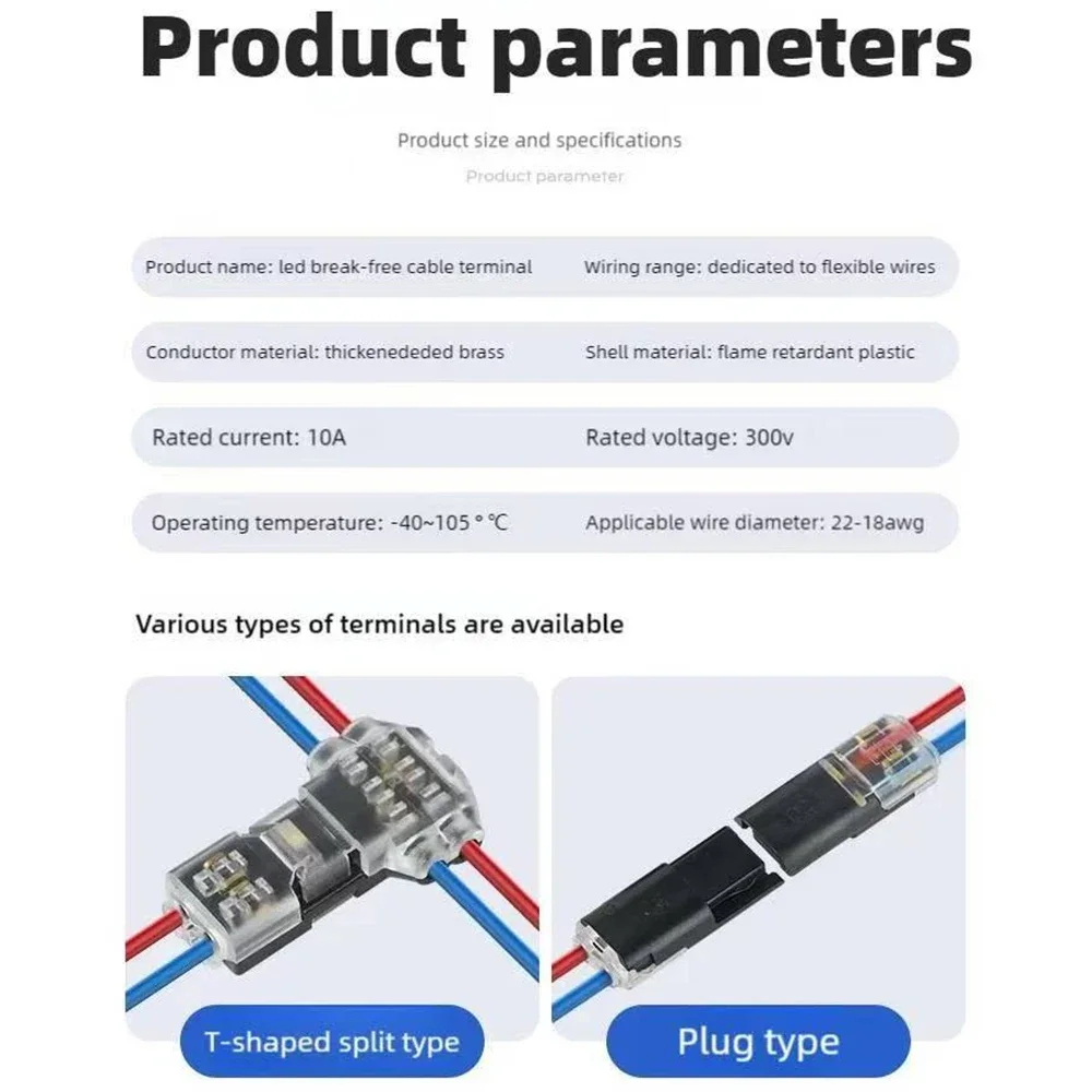 10/30/50Pcs Wire Connect Terminal Connector, 3-Pin Bidirectional Plug-in Cable Buckle Connector DC Lock Cover Suitable LED