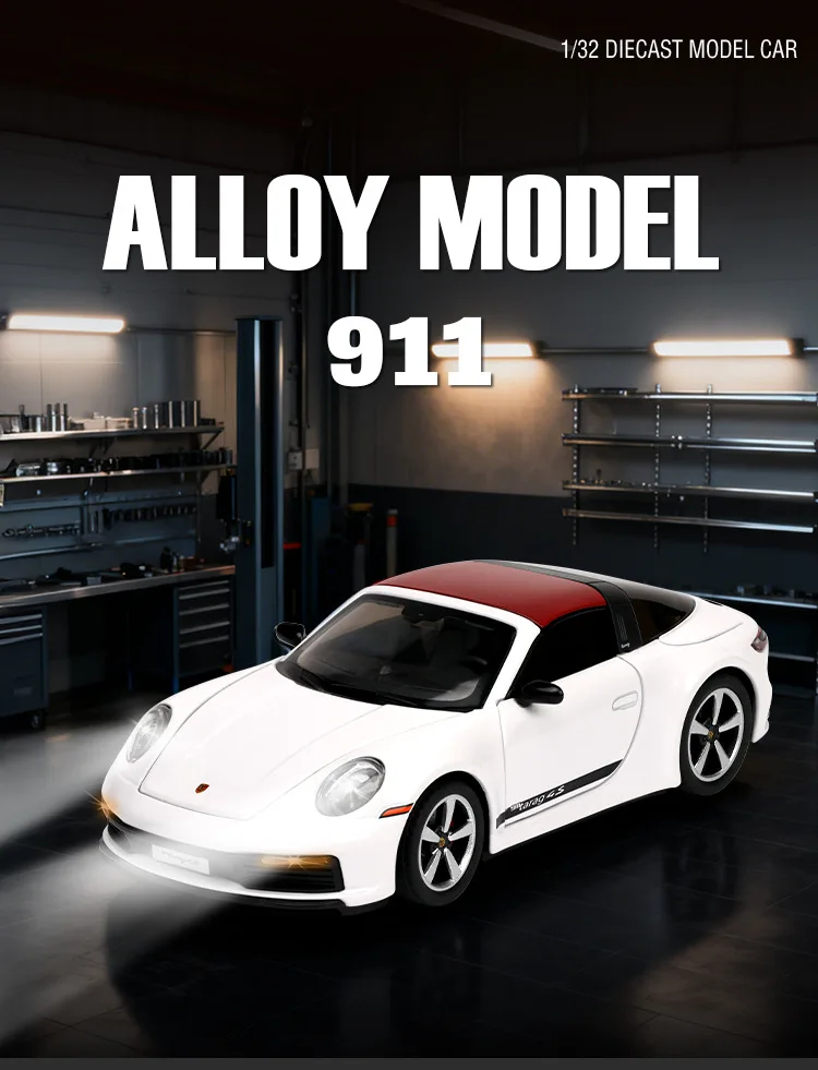 1:32 911 Targa 4S Sports Car Alloy Car Model Simulated Children's Toy Collection Ornaments for Boys Gifts