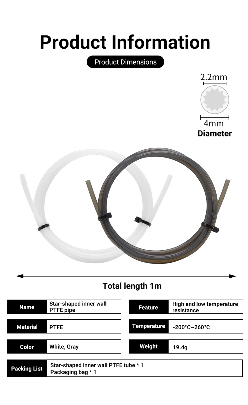 Star Shaped PTFE Tube Low-Resistance Ultra-Smooth Flow PTFE Tube For Bamboo Lab X1/ P1/ A1/ A1 Mini/ AMS 3d Printer Parts