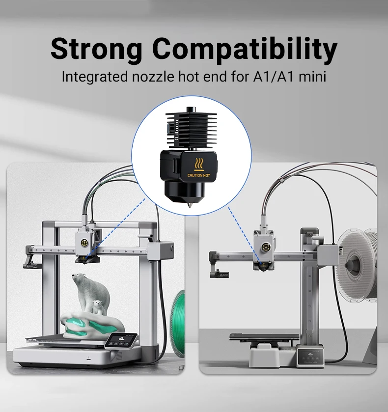 Lab A1 Hotend Kit One Piece Assembly Hardened Steel Nozzle 0.2/0.4/0.6/0.8mm Upgraded Hot End for Lab A1 mini 3D Printer Parts