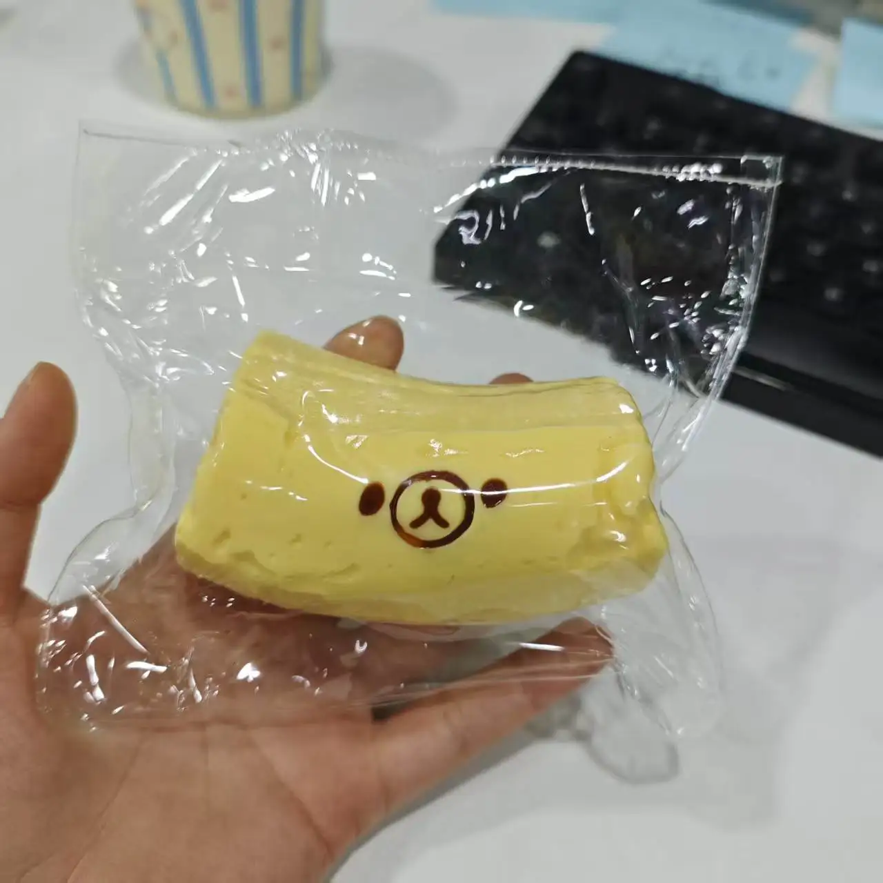 1Pc handmade Squishy with BUTTER texture - Banana bear shaped to relieve stress - Food grade silicone