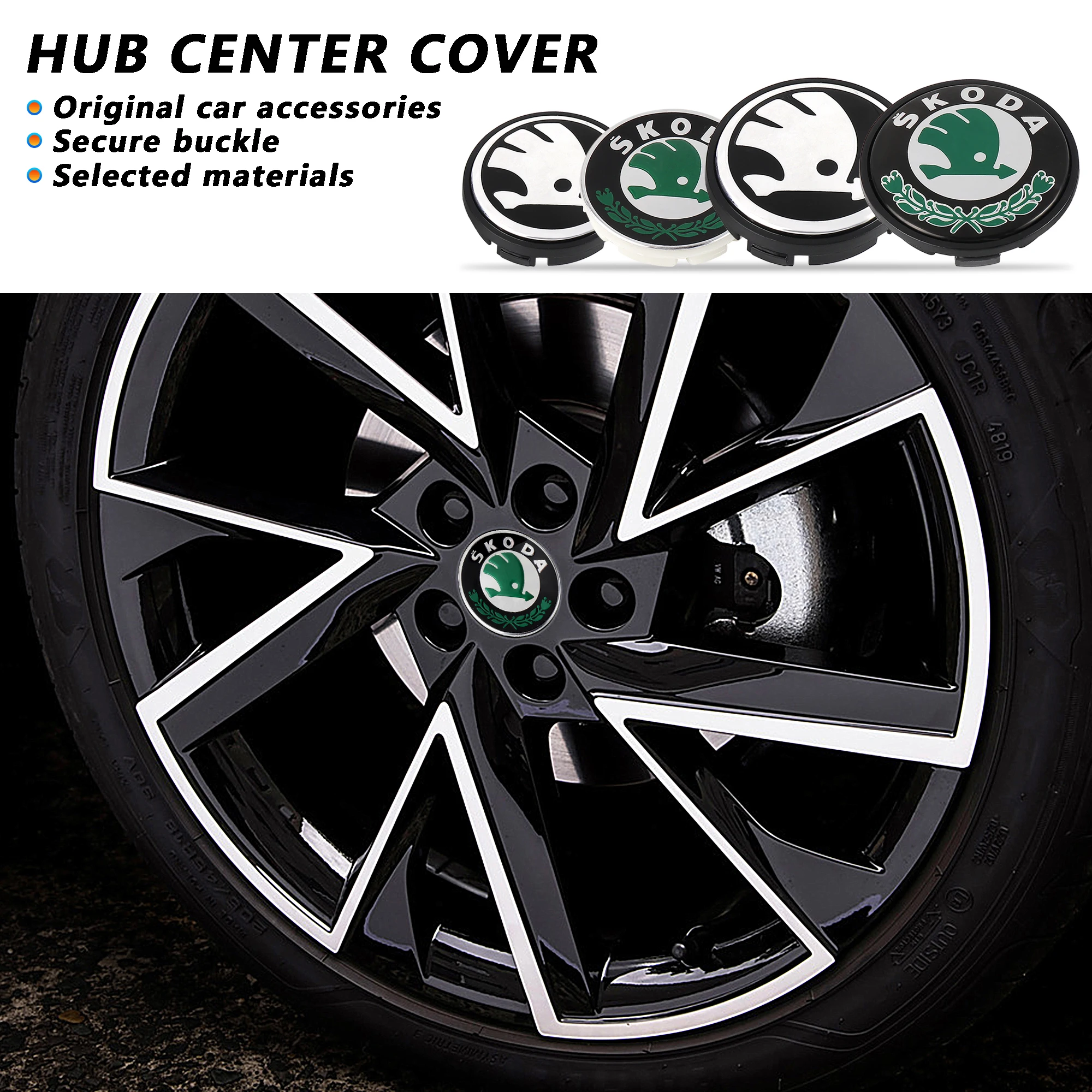 4pcs 55/65mm Car Original Wheel Center Cover Hub Cap Emblem Decoration For Skoda Kodiaq Superb Yeti Karoq Rapid Fabia RS Octavia