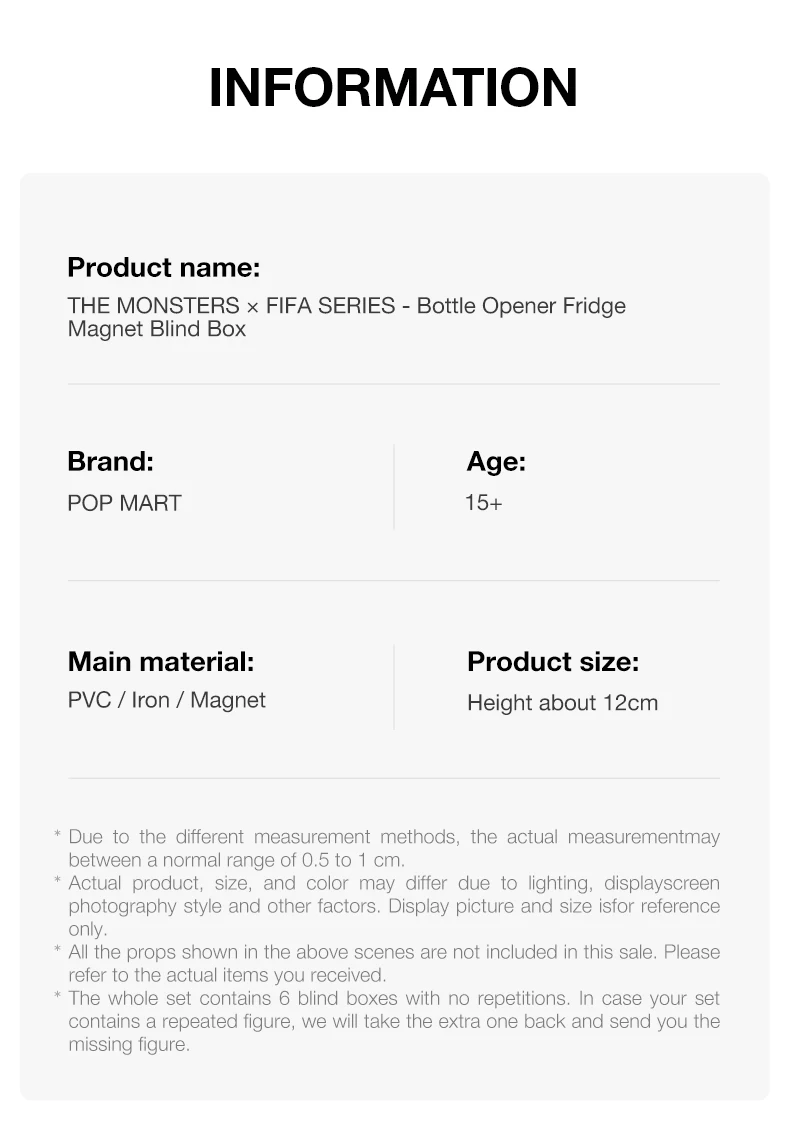 【EU】POP MART THE MONSTERS × FIFA SERIES - Bottle Opener Fridge Magnet Blind Box 1/6PCS Blindbox Collectable Figure