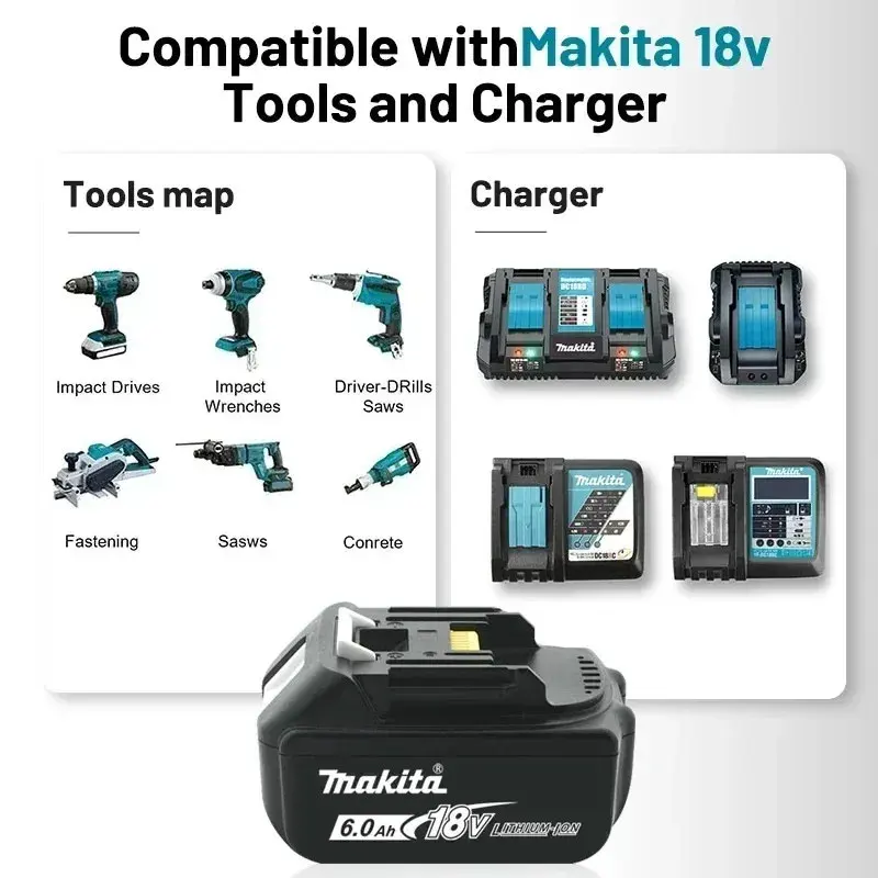 Makita Battery BL1860 Rechargeable Battery 18V 6.0Ah Lithium Ion for Makita 18v Battery 6Ah BL1850 BL1880 BL1860B LXT400