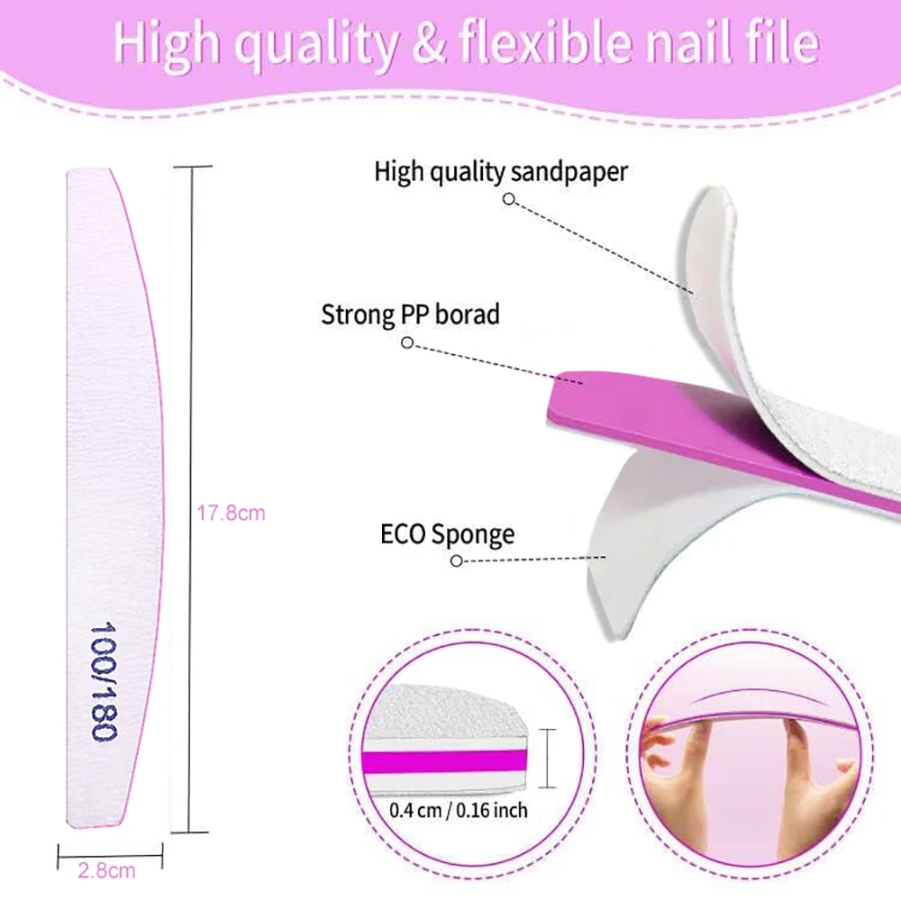 Professional Nail Files 100/180 Grit Nail Sanding Boards 10 Pieces of Zebra Double-sided Coarse Nail Files Used for Acrylic Nail
