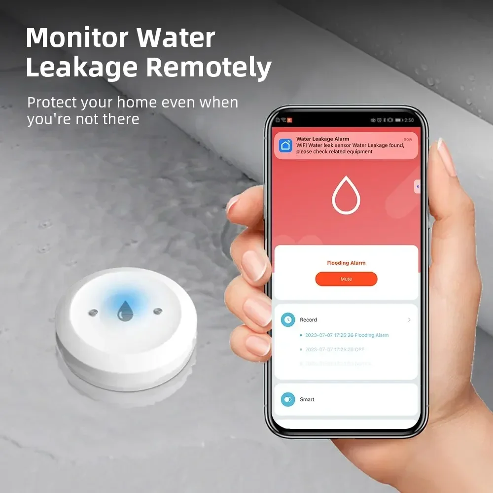 ZigBee Water Leak Sensor Flood Detector with Tuya Smart Life APP Alarm Security System Compatible with Zigbee Gateway
