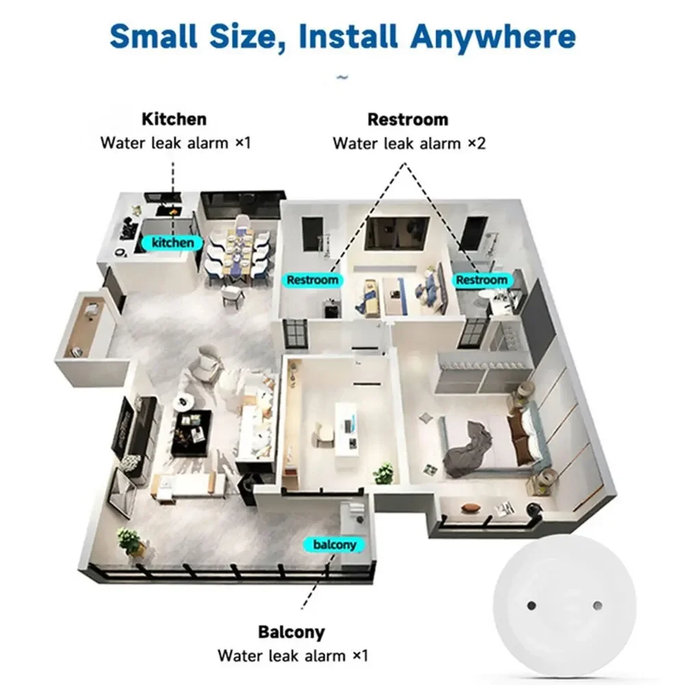 ZigBee Water Leak Sensor Flood Detector with Tuya Smart Life APP Alarm Security System Compatible with Zigbee Gateway
