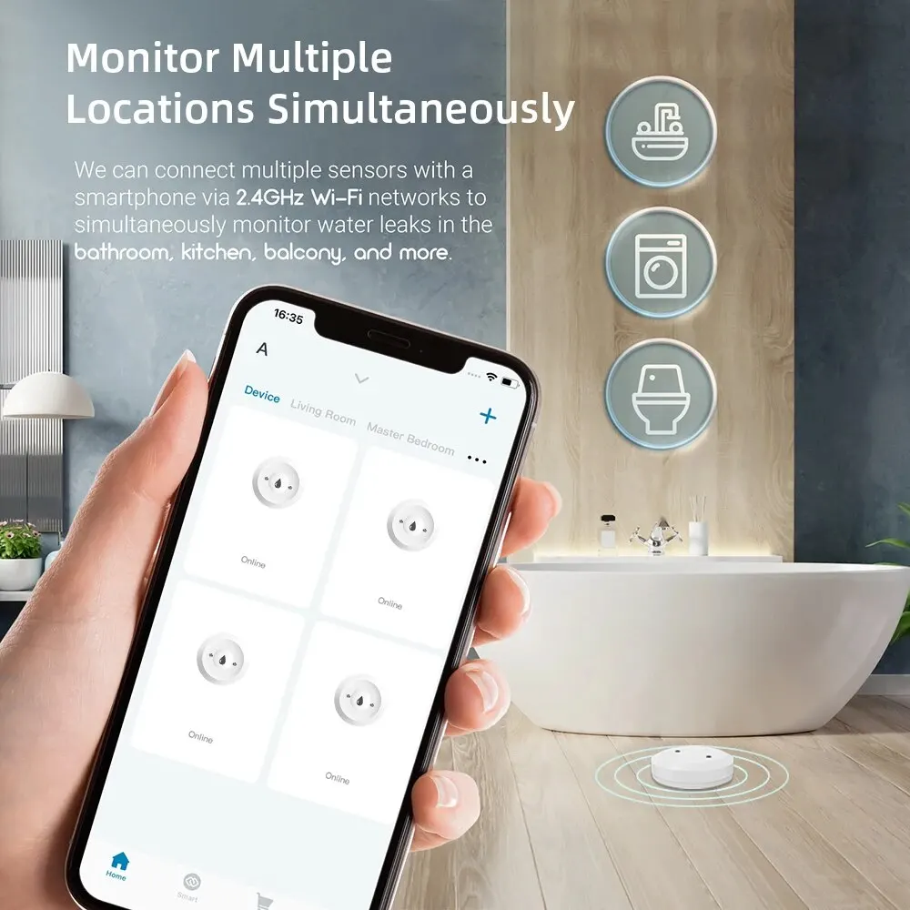ZigBee Water Leak Sensor Flood Detector with Tuya Smart Life APP Alarm Security System Compatible with Zigbee Gateway
