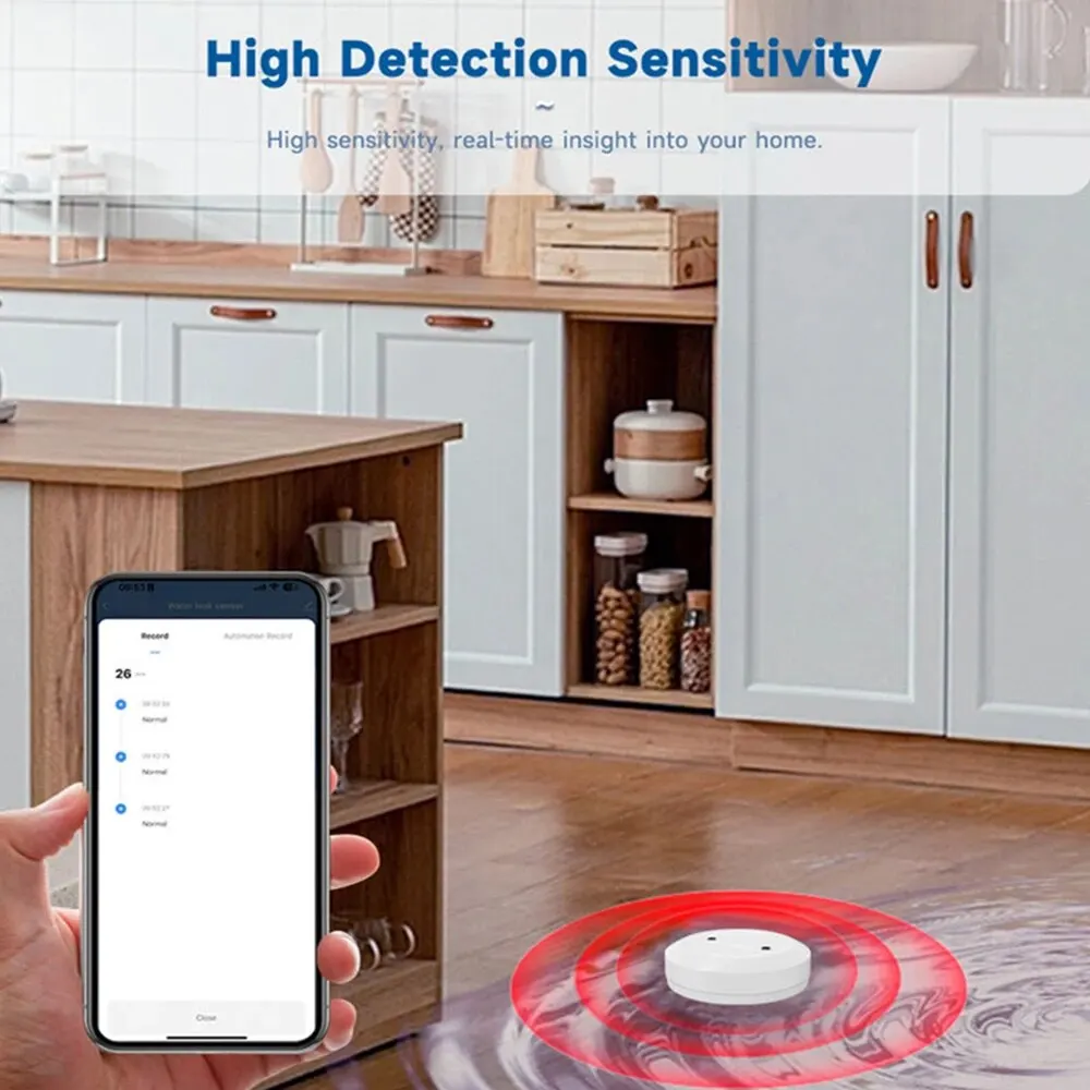 ZigBee Water Leak Sensor Flood Detector with Tuya Smart Life APP Alarm Security System Compatible with Zigbee Gateway