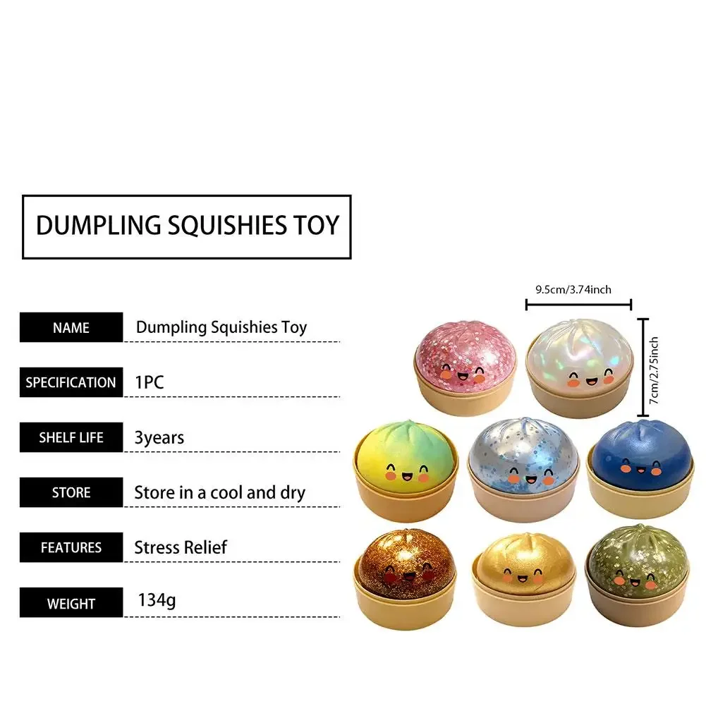 Colorful Dumpling Squishy Stress Relief Toy with Steamer Reusable Dough Ball Squeeze Rebound Sensory Fidget Toy Office Gift