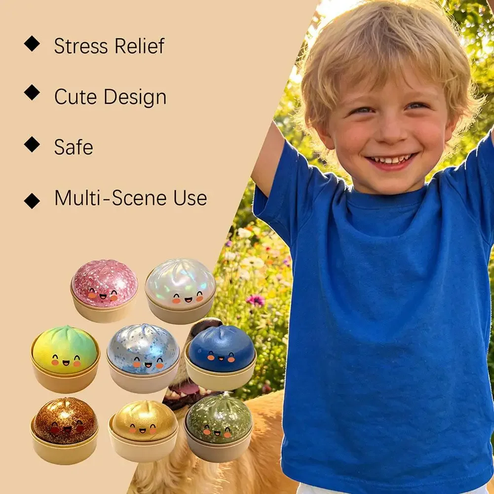 Colorful Dumpling Squishy Stress Relief Toy with Steamer Reusable Dough Ball Squeeze Rebound Sensory Fidget Toy Office Gift