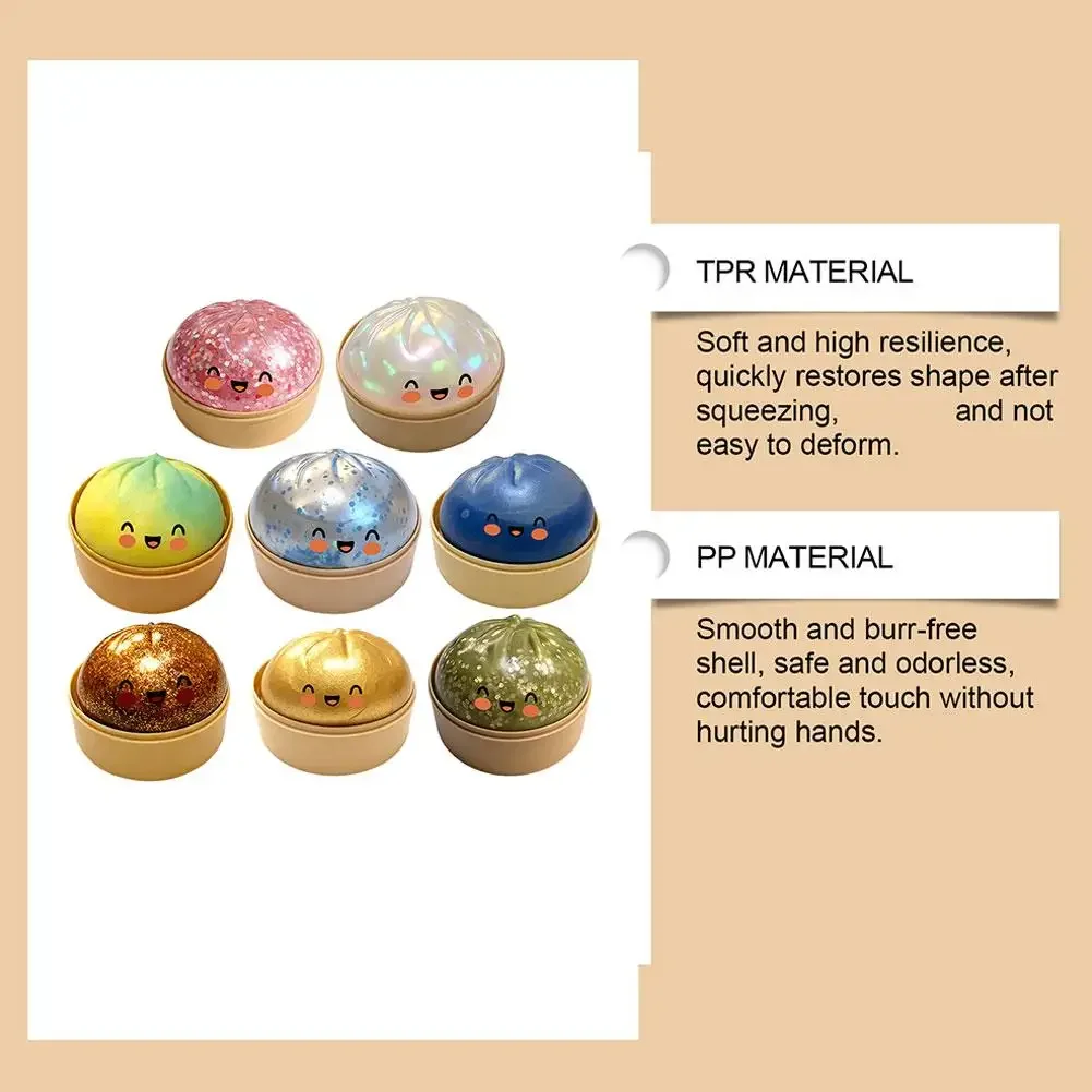 Colorful Dumpling Squishy Stress Relief Toy with Steamer Reusable Dough Ball Squeeze Rebound Sensory Fidget Toy Office Gift