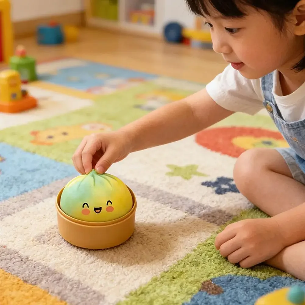 Colorful Dumpling Squishy Stress Relief Toy with Steamer Reusable Dough Ball Squeeze Rebound Sensory Fidget Toy Office Gift