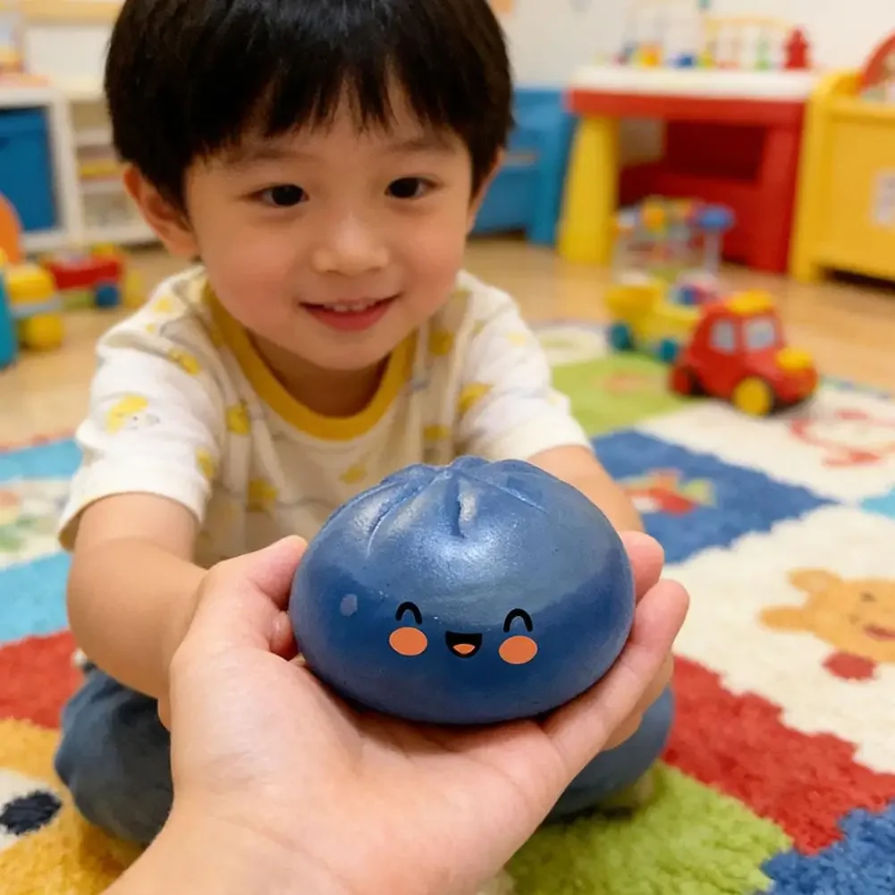 Colorful Dumpling Squishy Stress Relief Toy with Steamer Reusable Dough Ball Squeeze Rebound Sensory Fidget Toy Office Gift