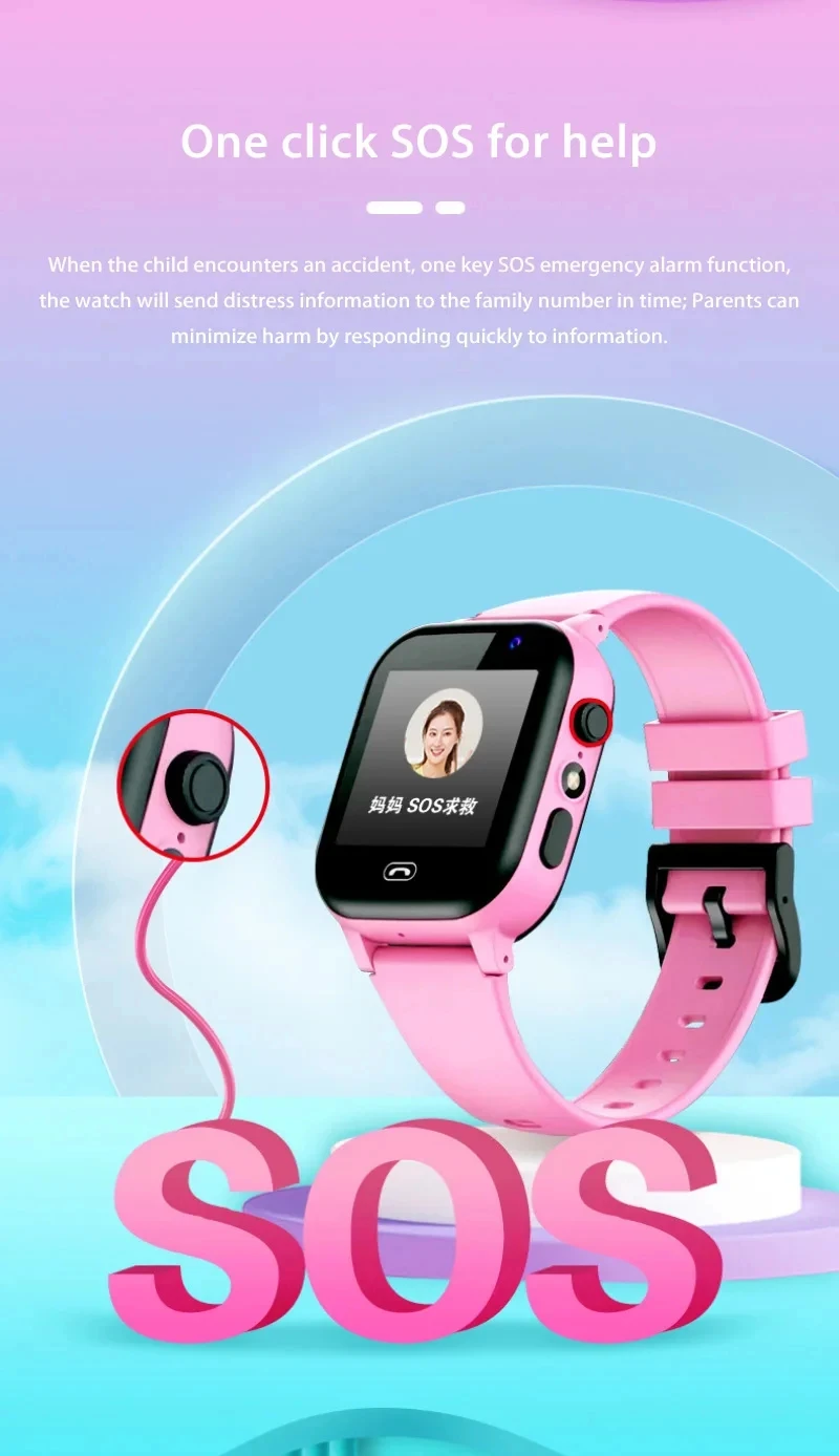 Lenovo New Upgrade 4G Kids Smart Watch GPS Tracker Video Call Sim Card SOS HD Camera Waterproof for Boys Girls with Earphone